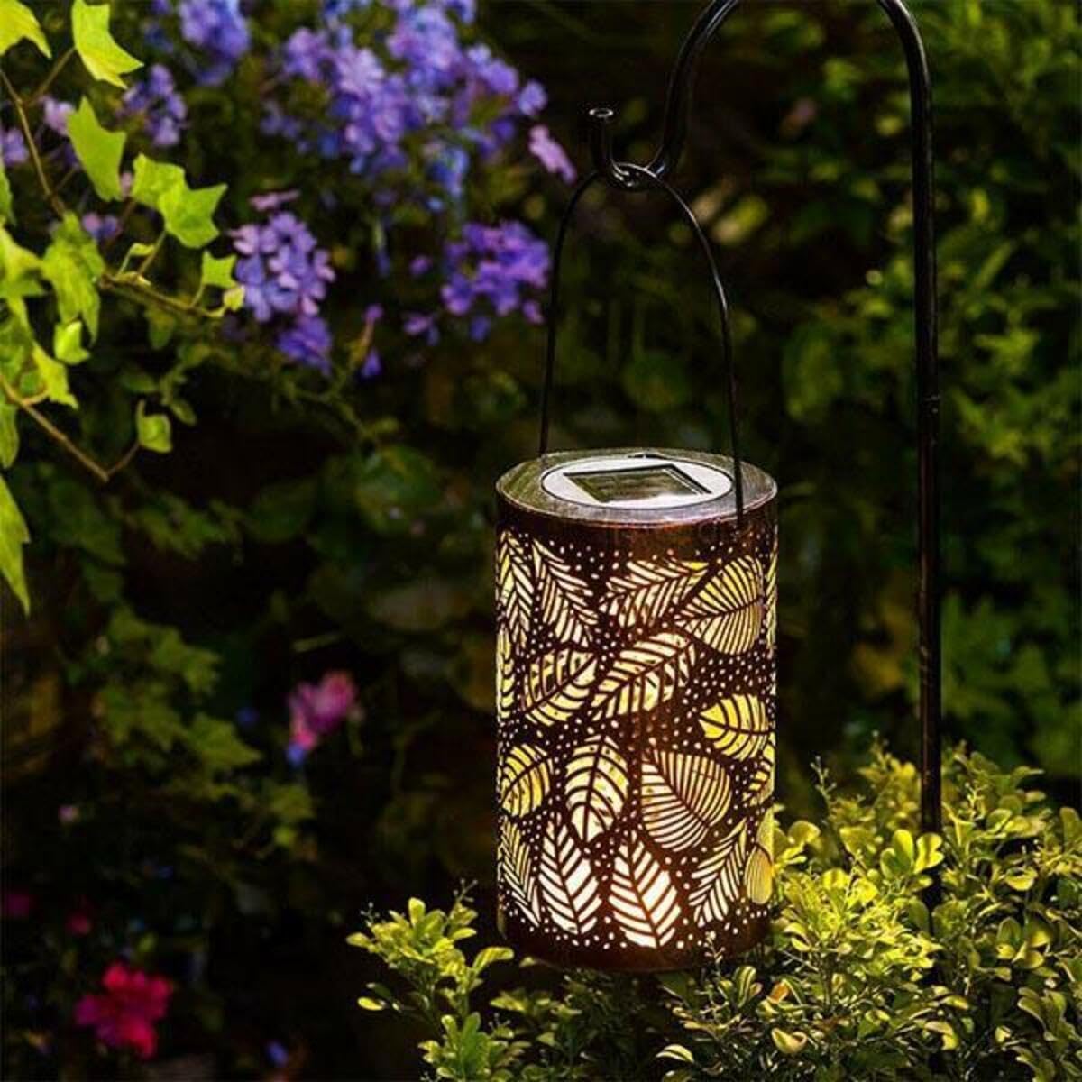 Paquete de 2 faroles solares colgantes para exteriores, lámpara solar de metal, luces de jardín, faroles solares para exteriores, decoración de