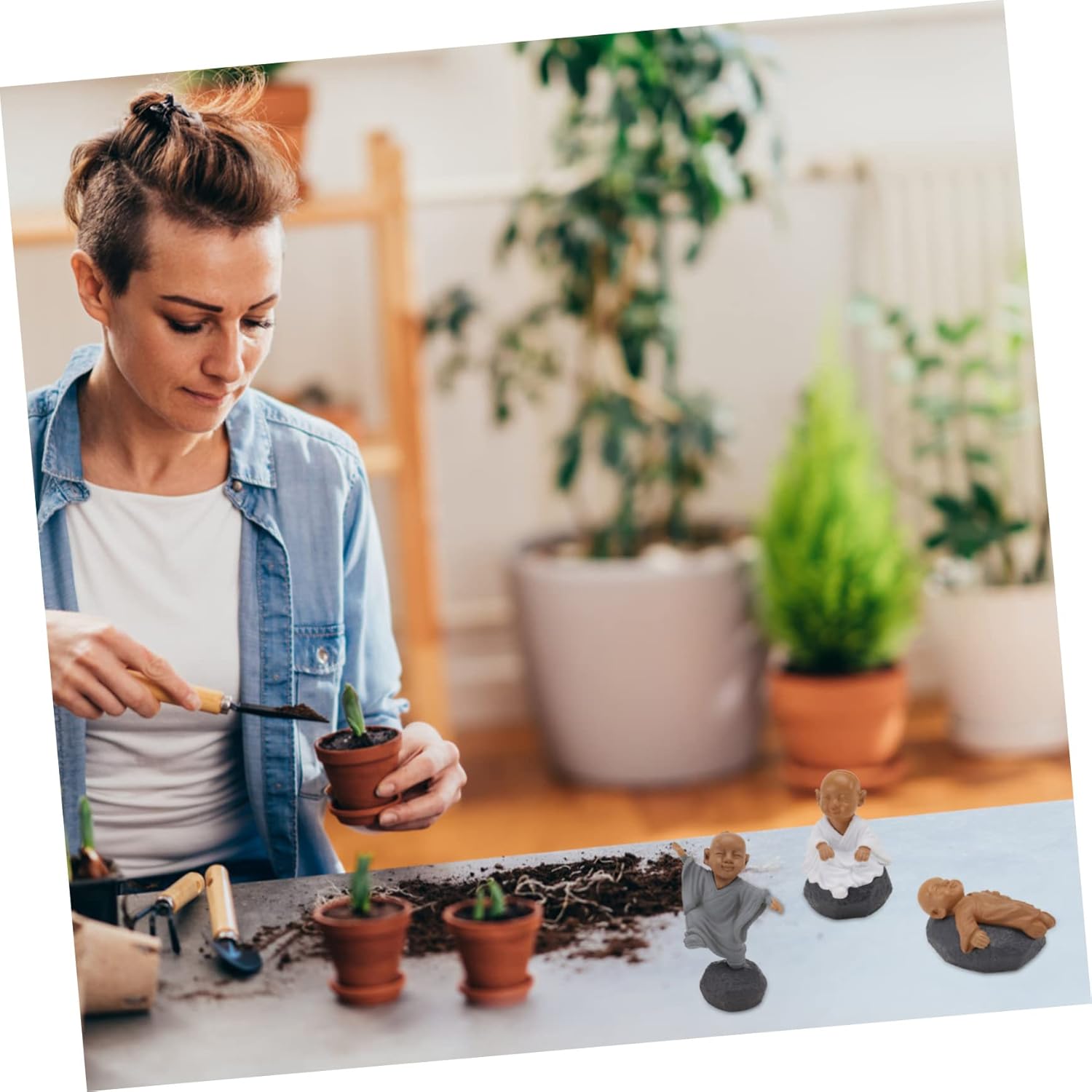 12 piezas de ornamento de paisaje de monje adornos en miniatura accesorios para tablero de instrumentos de automóvil, estatuas al aire libre, figura