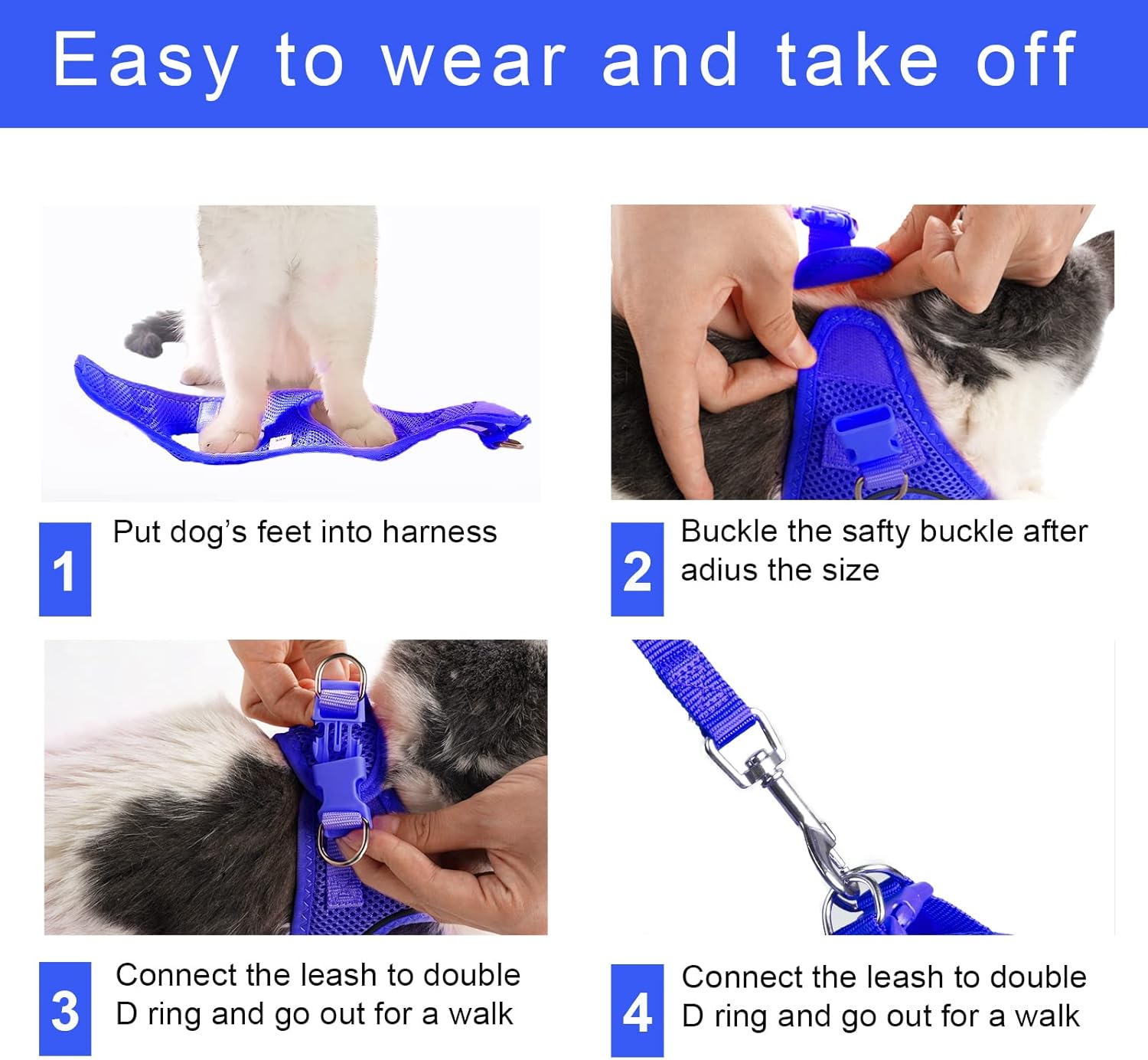 TwoEar Arnés de gato a prueba de escape, suave chaleco ajustable para perro, de malla transpirable, chaqueta reflectante de fácil control para