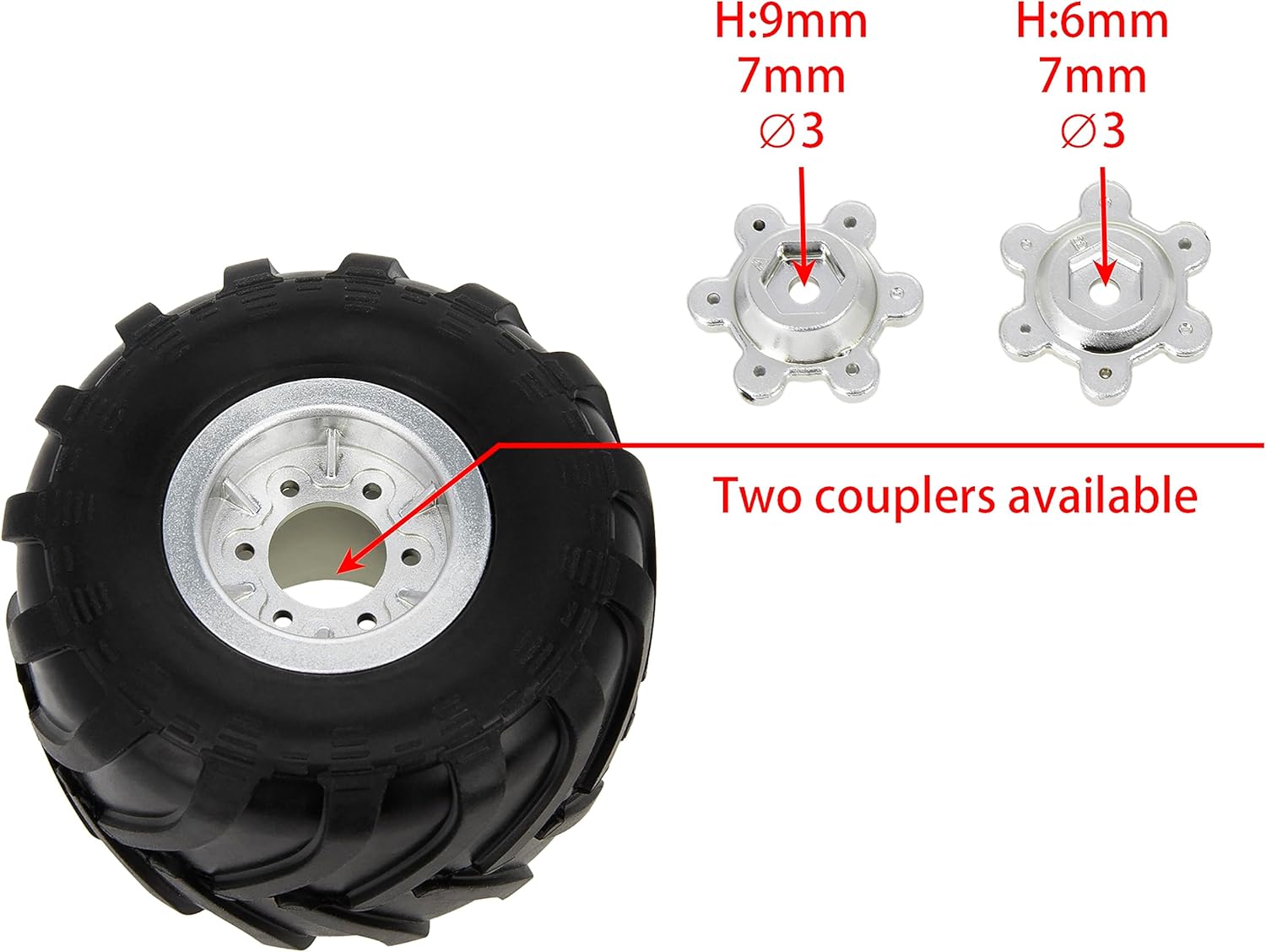 MEUS Racing Juego de 4 neumáticos 1.0 RC Monster Truck para Axial SCX24 FMS FCX24 TRX4M, neumático de 2.835 x 1.969 in (plateado)