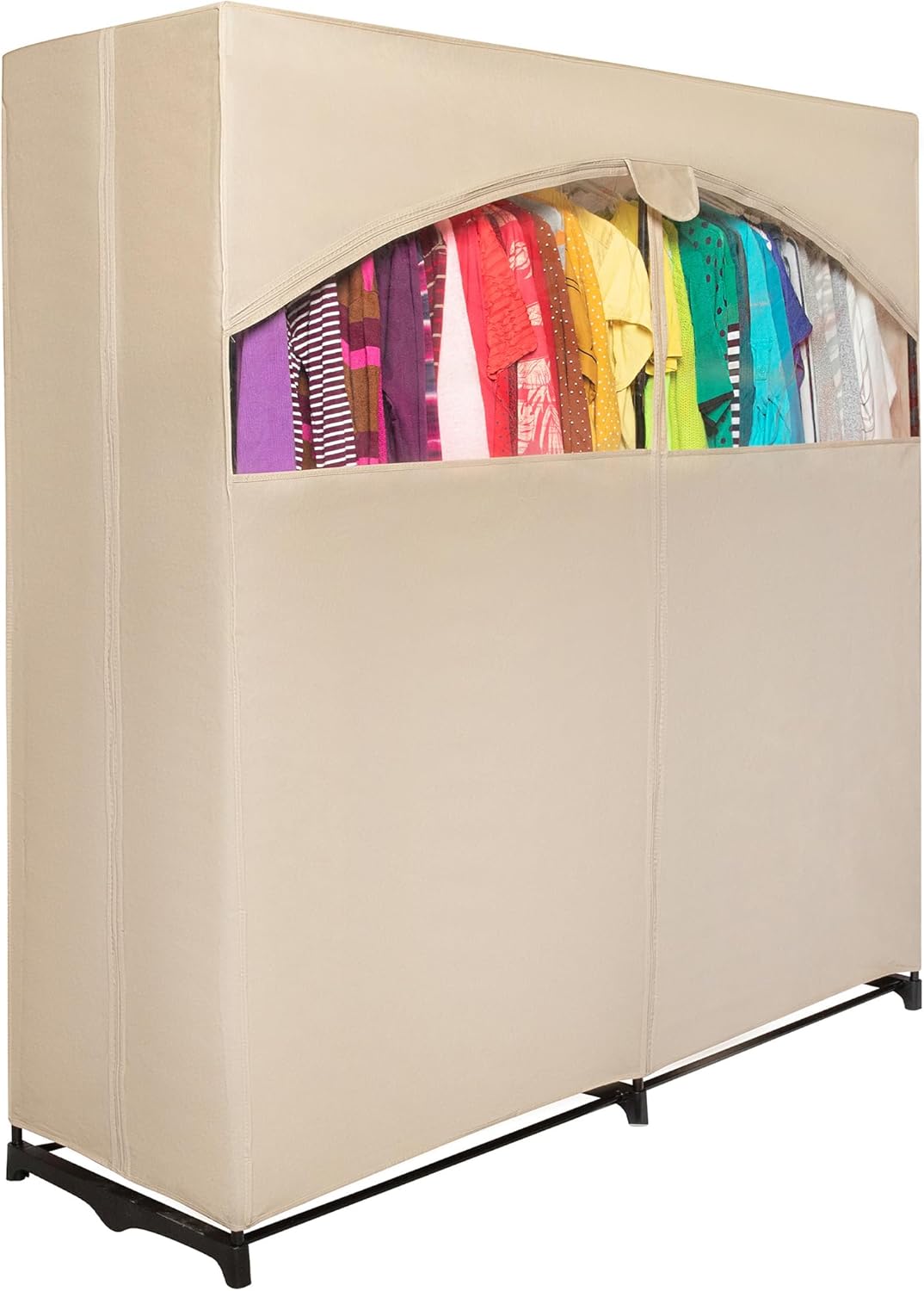 HOLDN’ STORAGE Armario portátil para colgar ropa con cubierta beige, grande, barra para colgar resistente con 50 libras. Capacidad de peso montaje