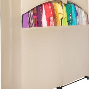 HOLDN’ STORAGE Armario portátil para colgar ropa con cubierta beige, grande, barra para colgar resistente con 50 libras. Capacidad de peso montaje HOLDN’ STORAGE Armario portátil para colgar ropa con cubierta beige, grande, barra para colgar resistente con 50 libras. Capacidad de peso montaje