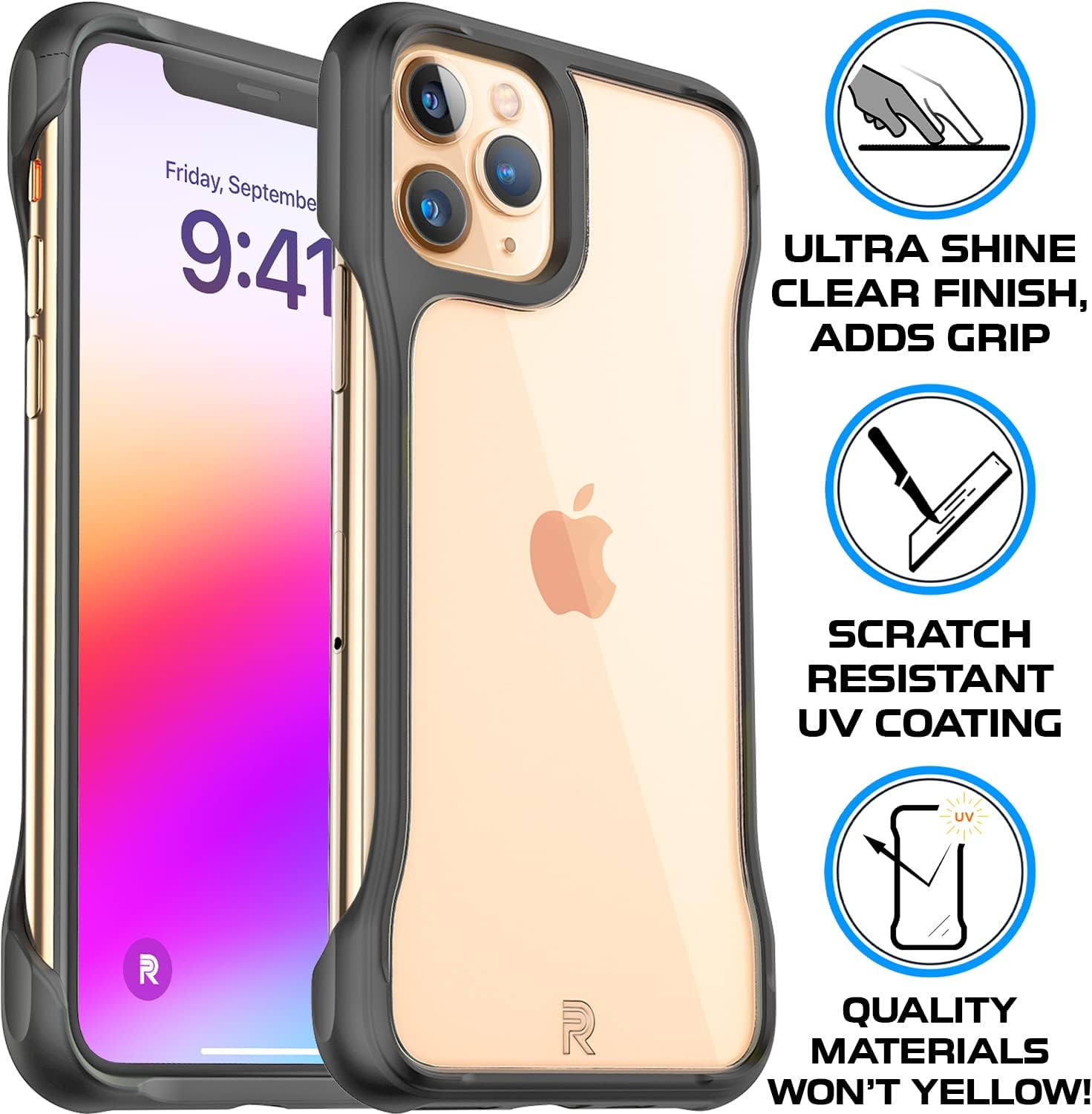 REBEL Funda transparente para iPhone 11 Pro Crystal Series Gen-1 Lados expuestos para mayor comodidad, no amarillea, antiarañazos, a prueba de