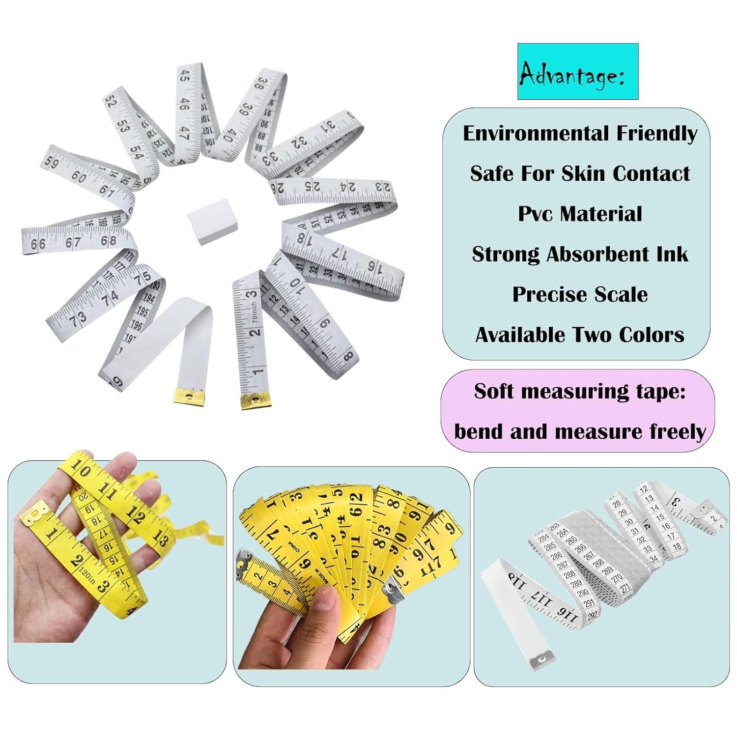 2Pcs Tape Measure Measuring Tape for Body, 120-Inch Double Scale Sewing Flexible Ruler for Weight Loss Body Measurement Tailor Craft Vinyl Body