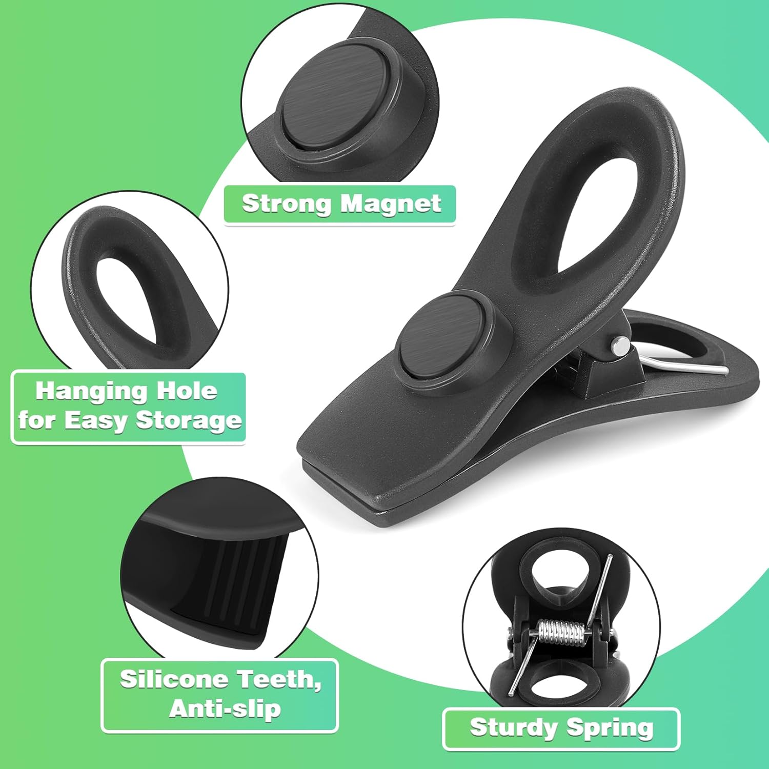 Paquete de 12 clips magnéticos para bolsas de alimentos, clips de cocina con imán para refrigerador, clips de bolsas de plástico para almacenamiento
