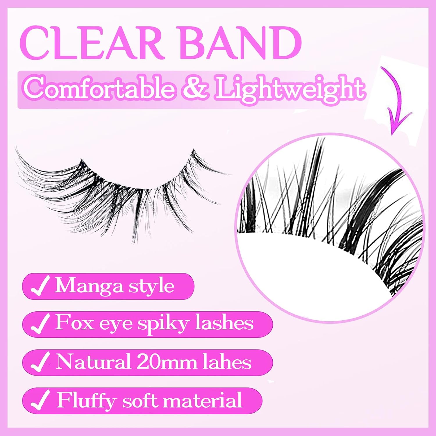 Pestañas de manga de ojo de gato, pestañas finas de 0.787 pulgadas, ojos de zorro, aspecto natural, pestañas postizas de anime Foxy, banda