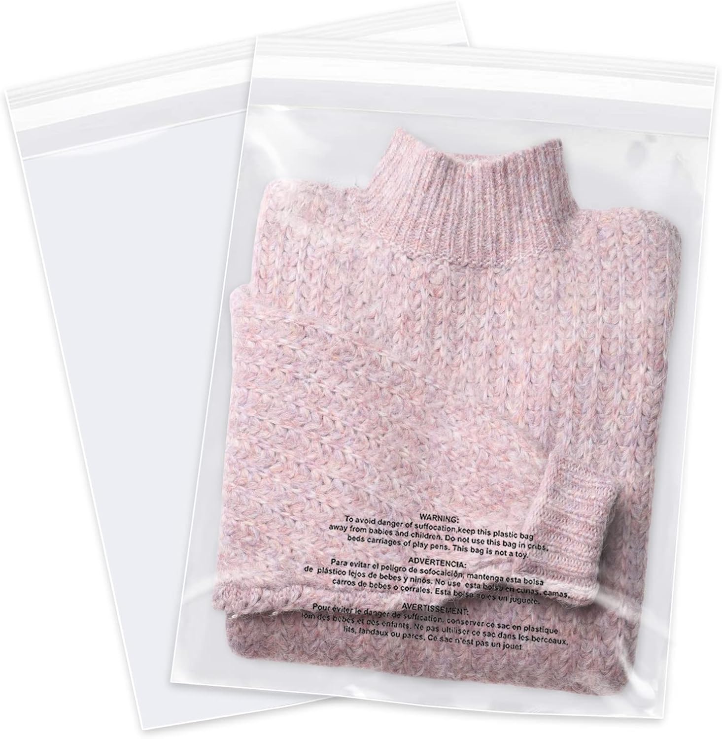 12 x 15 pulgadas (500 unidades) – Bolsas de polietileno transparente con autosellado de advertencia de asfixia para embalaje, camisas, ropa y
