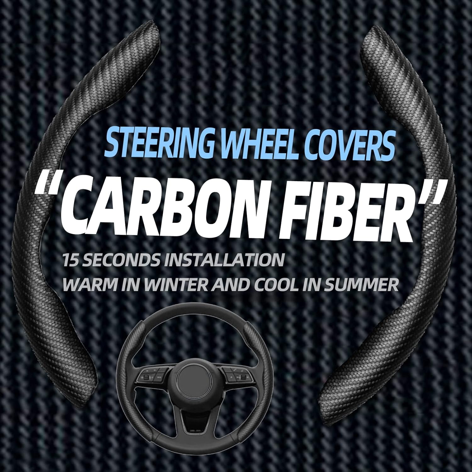 Funda para volante de fibra de carbono, protector segmentado seguro y antideslizante, accesorio duradero y fácil de instalar para volantes de ajuste