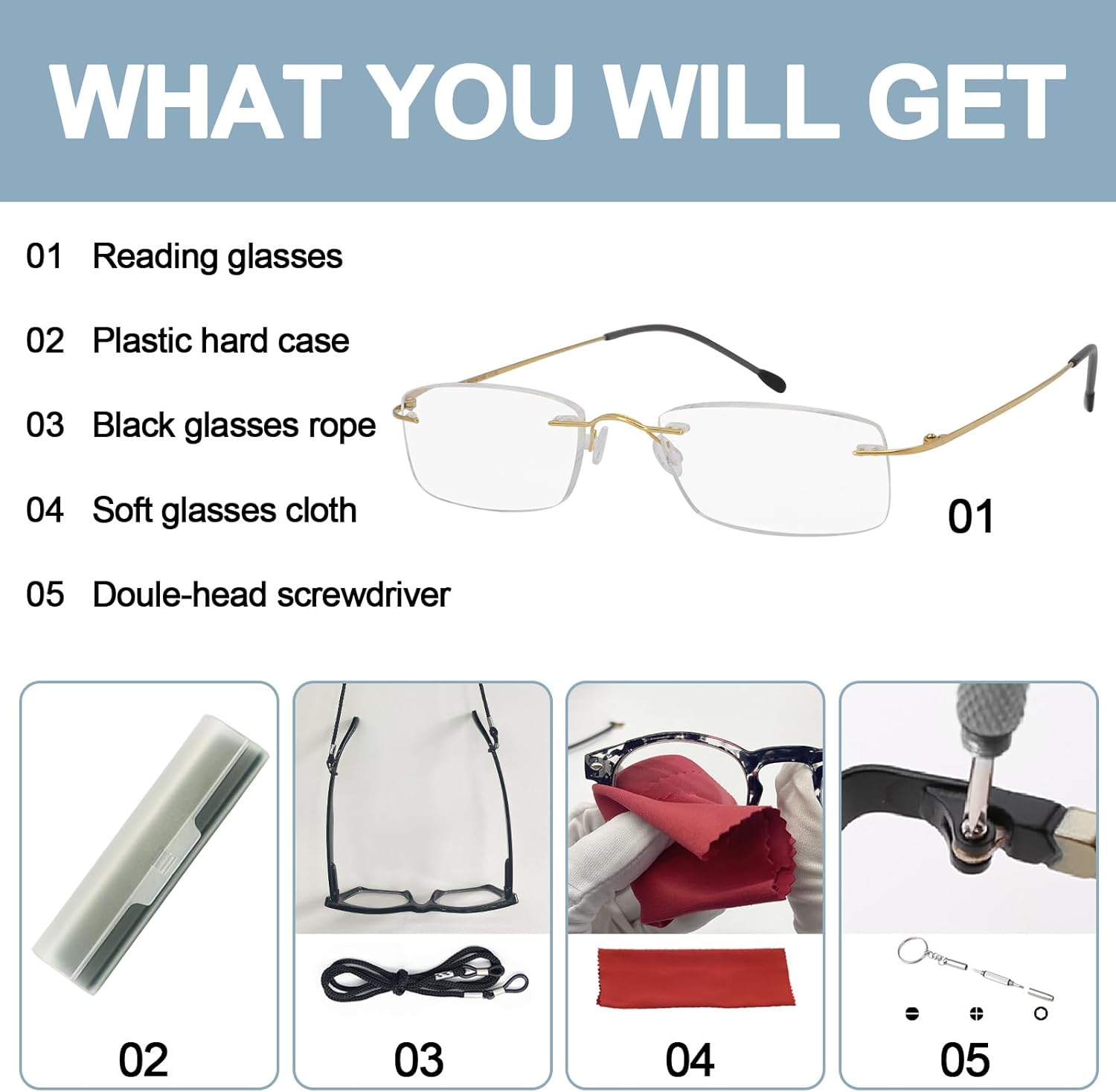 OCCI CHIARI Gafas de lectura con bloqueo de luz azul para hombre, de titanio, sin marco, ligeras