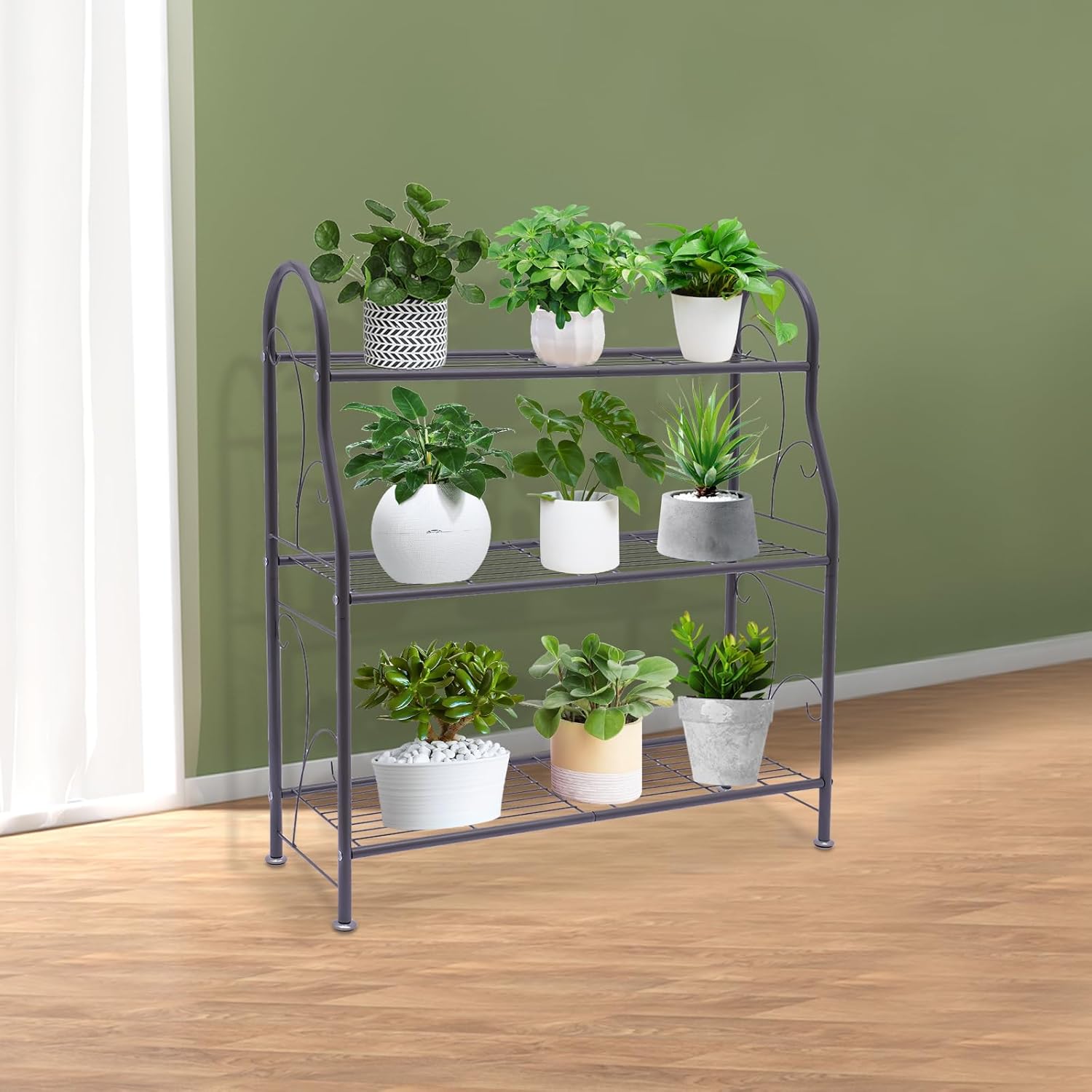 Soporte para plantas de 3 niveles, soporte para macetas de flores para interiores y exteriores, soportes altos de esquina para patio, jardín,