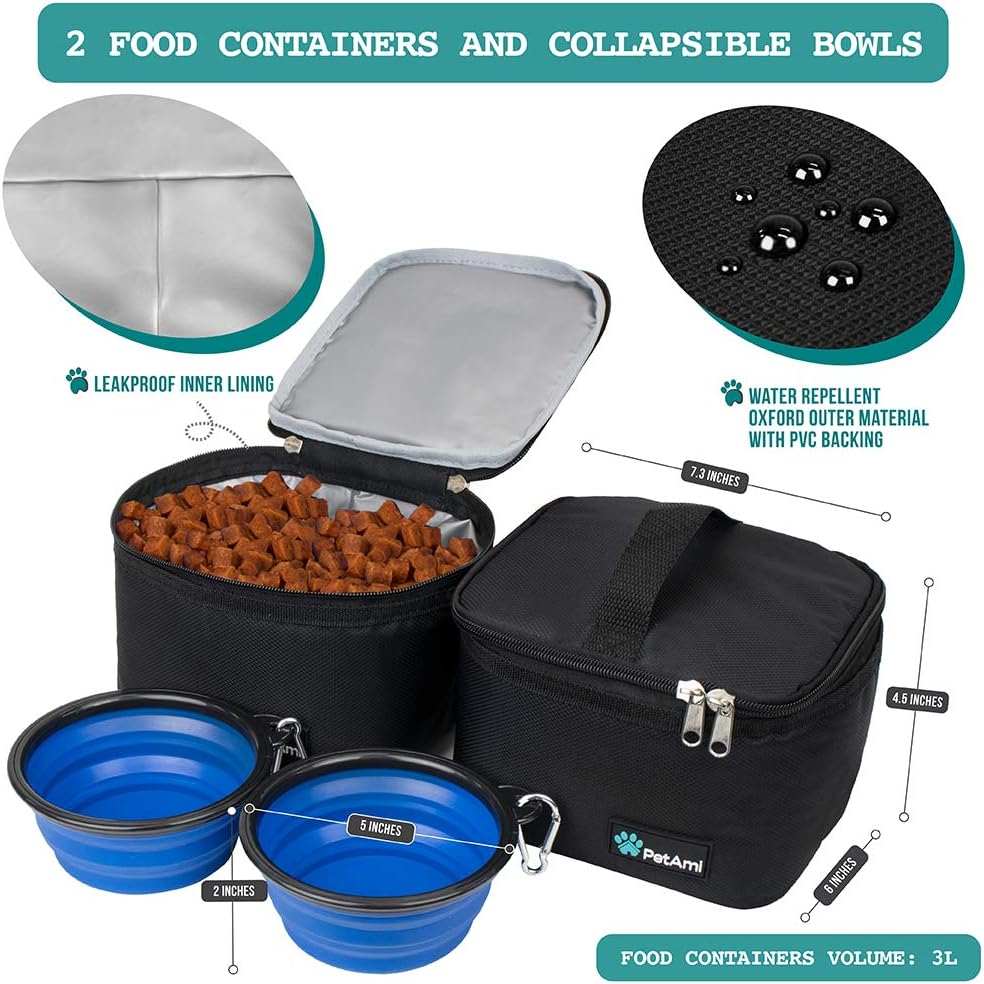 PetAmi Bolsa de viaje para perro, organizador de bolsa con bolsillos multifunción aprobado para aerolíneas, con bolsa contenedora de alimentos y