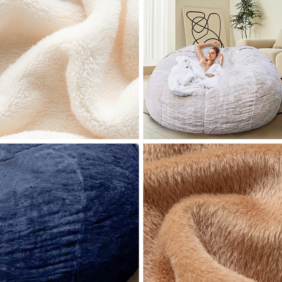 Puf para adultos y niños sin relleno, cómodo, redondo, de gran tamaño, para almacenamiento de animales de peluche, dormitorio, sillas de sala de