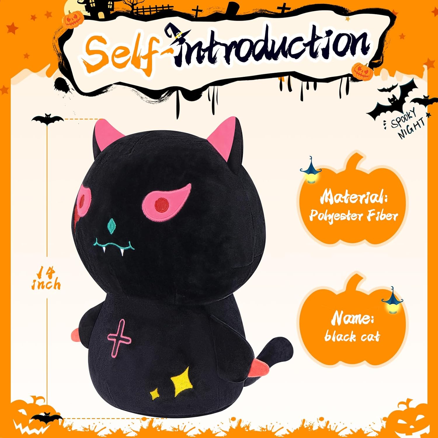 Peluche de gato negro de 14 pulgadas, juguetes de peluche kawaii, lindos regalos de gato para niñas y niños, peluche de almohada de ajolote súper