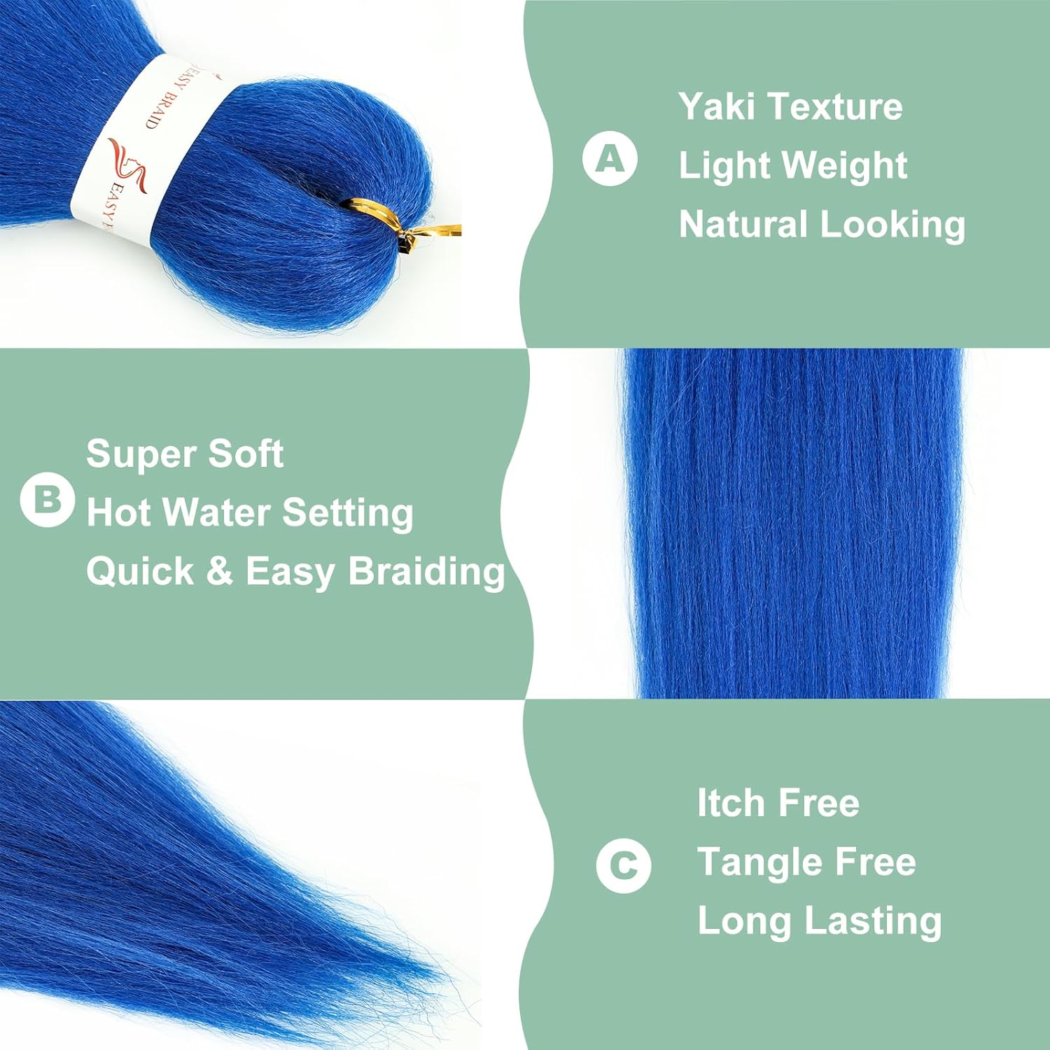 Kanekalon – Cabello trenzado azul preestirado de 30 pulgadas, 3 paquetes de cabello trenzado preestirado EZ, textura Yaki, extensiones de cabello