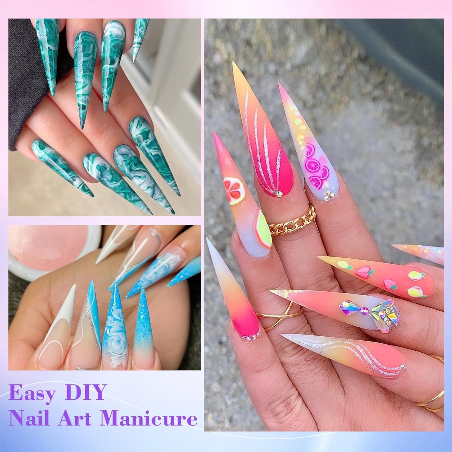 Puntas de uñas transparentes de aguja para uñas acrílicas, puntas de uñas postizas tipo stiletto largas XXL, puntas de uñas acrílicas de forma