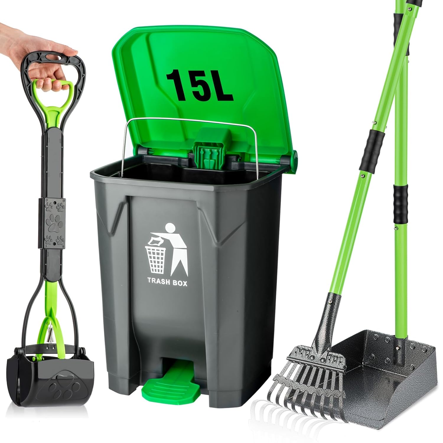 Juego de recogedor de excrementos, cubo de basura para excrementos de perro para exteriores con 20 bolsas de desechos, cubo interior extraíble,