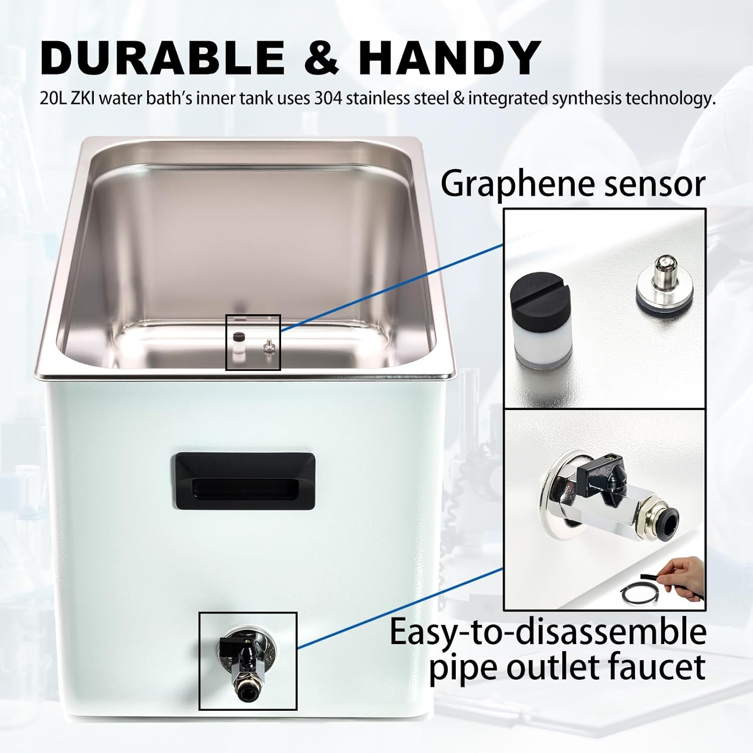 Baño de agua de laboratorio digital de 20 L, 110 V1500 W, precisión de  32.4 F y resolución de 32.2 F, tanque de acero inoxidable duradero con 14
