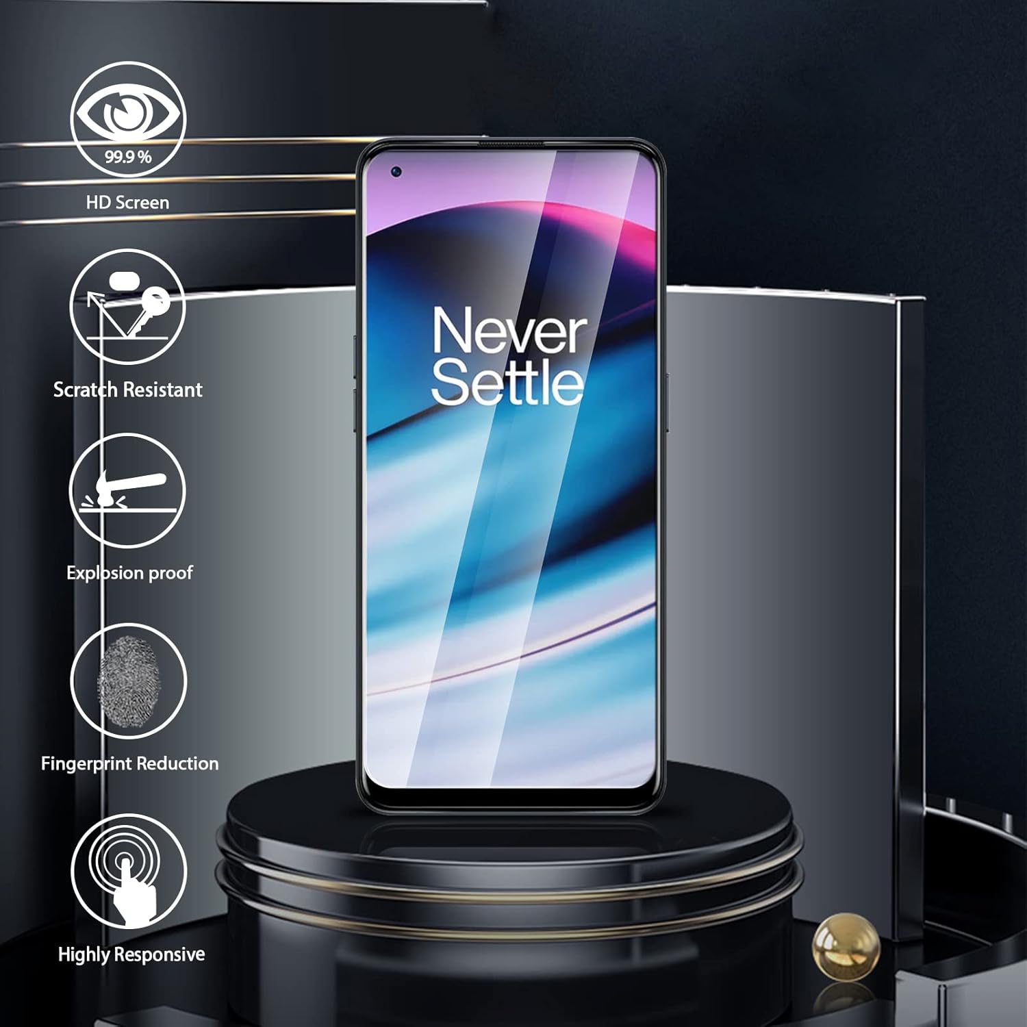 Orzero Paquete de 4 protectores de pantalla de vidrio templado compatibles con OnePlus Nord N20 5G, bordes de arco 2.5D, 9 durezas HD, sin burbujas