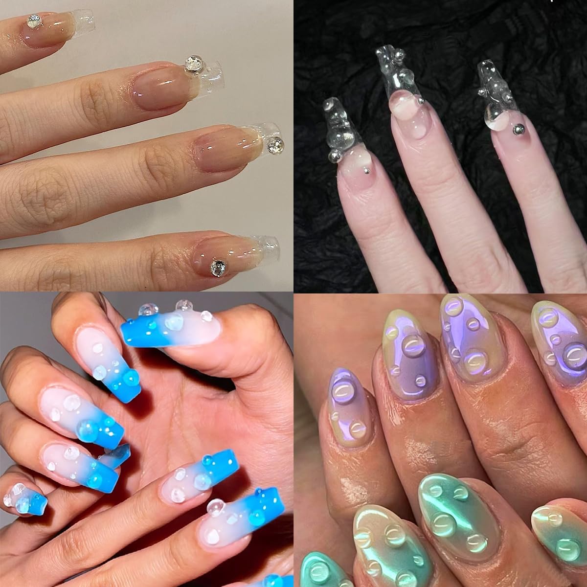 Cuentas de agua transparente para arte de uñas, cuentas de gotas de agua 3D, bolas de burbujas redondas transparentes de 0.18 a 0.27 pulgadas para