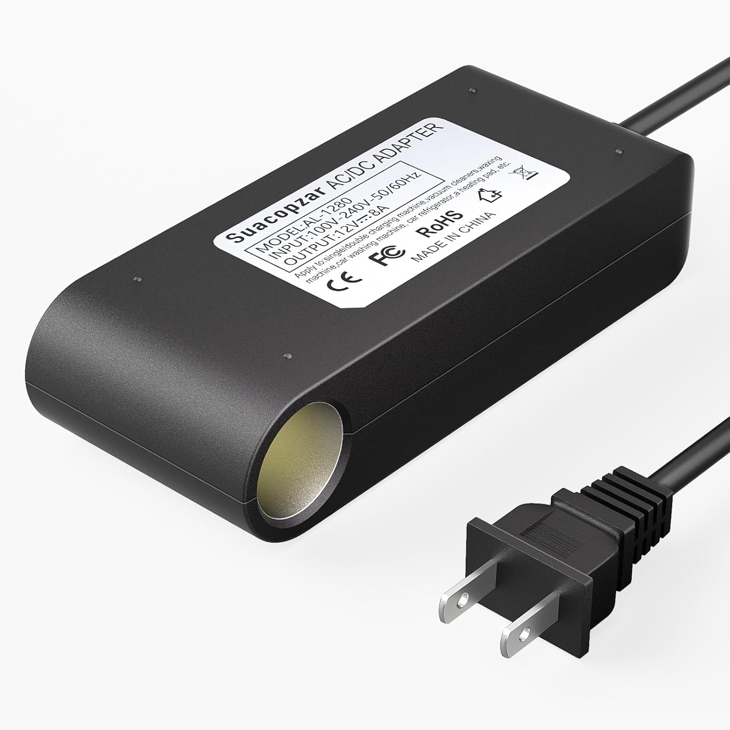 Adaptador de corriente de CA a CC de 12 V, 8 A, 96 W, 110  240 V CA a 12 V CC, convertidor de enchufe de encendedor de cigarrillos, convertidor de