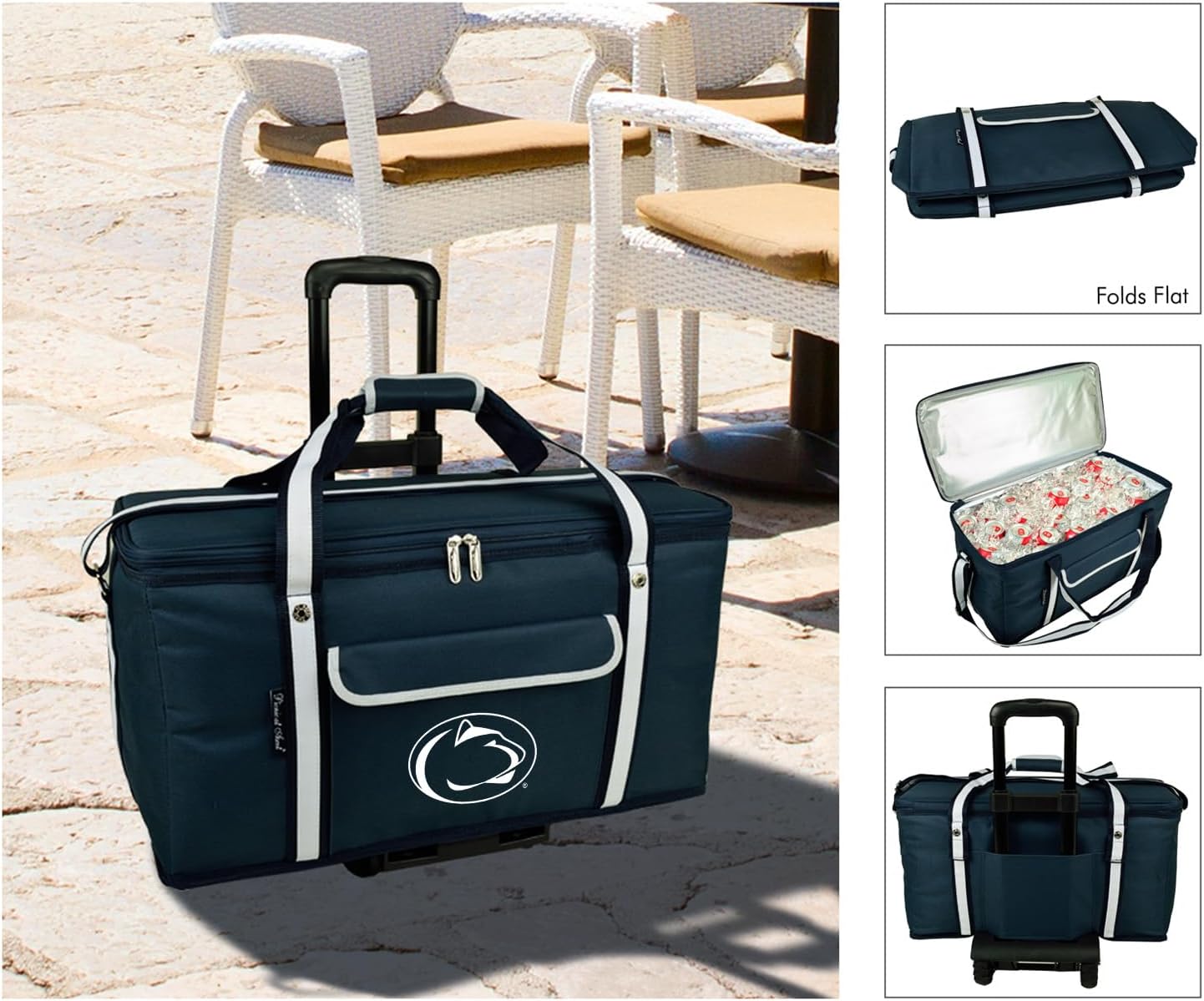 Penn State – Enfriador de picnic de viaje con ruedas con capacidad para 64 latas, enfriador plegable a prueba de fugas, diseñado y aprobado de