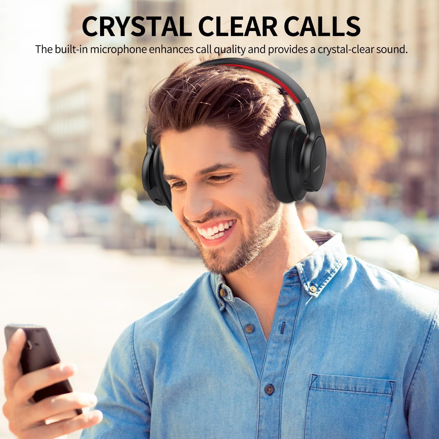 AUSDOM Auriculares Bluetooth con cancelación de ruido auriculares inalámbricos E7 ANC sobre la oreja, tiempo de reproducción de 50 horas, audio