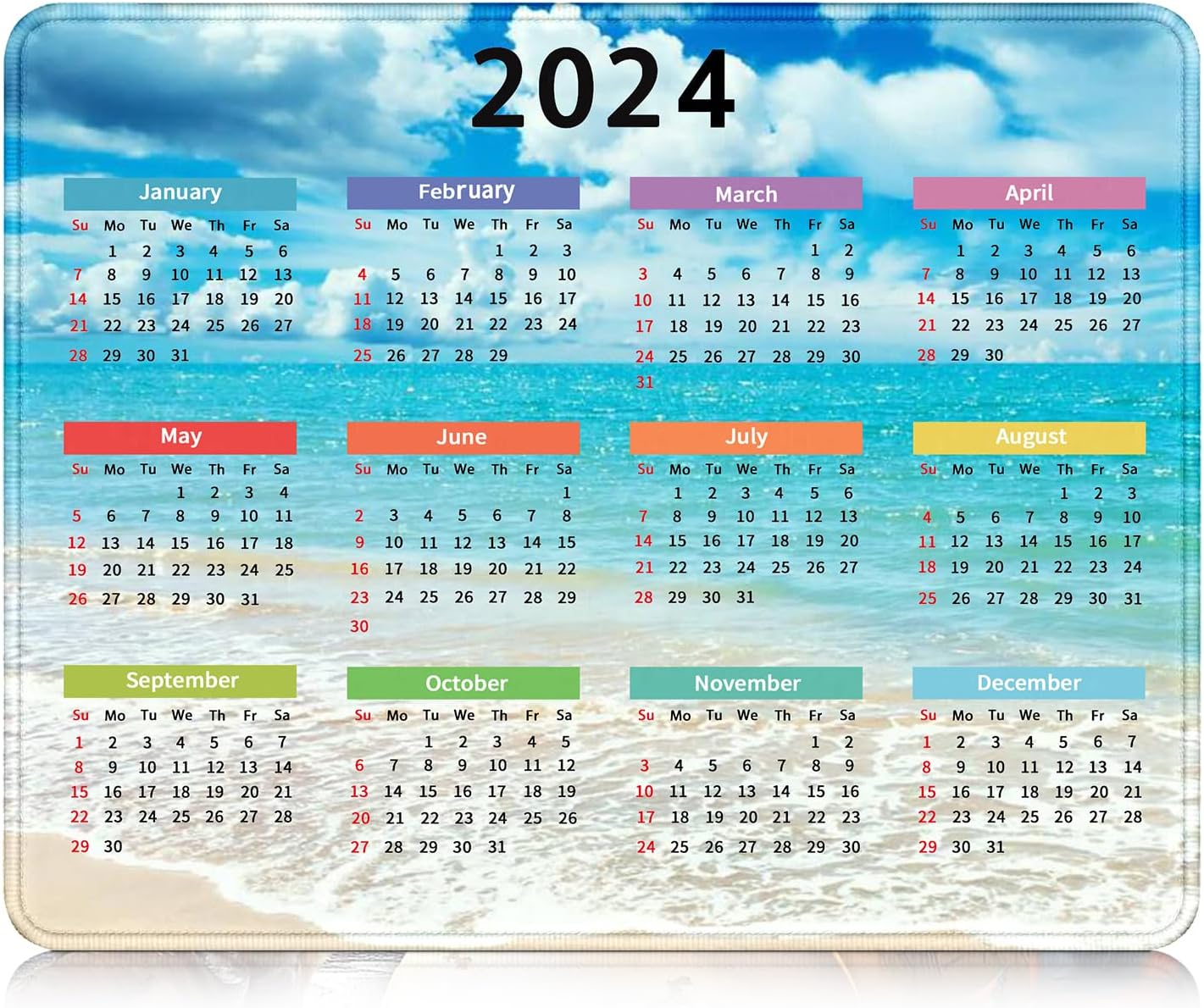 Alfombrilla de mouse con calendario 2024, alfombrilla de mouse con costura de juego, accesorios de computadora, alfombrilla de mouse de oficina,
