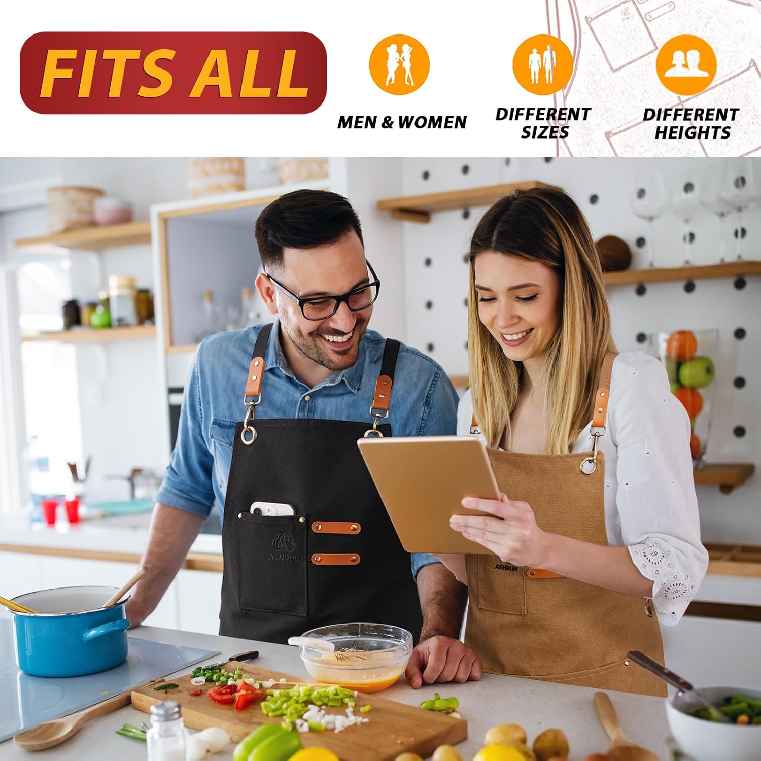 Delantal de chef para hombre, lona de algodón gruesa con bolsillos más grandes, delantal de trabajo para hombres y mujeres, espalda cruzada,