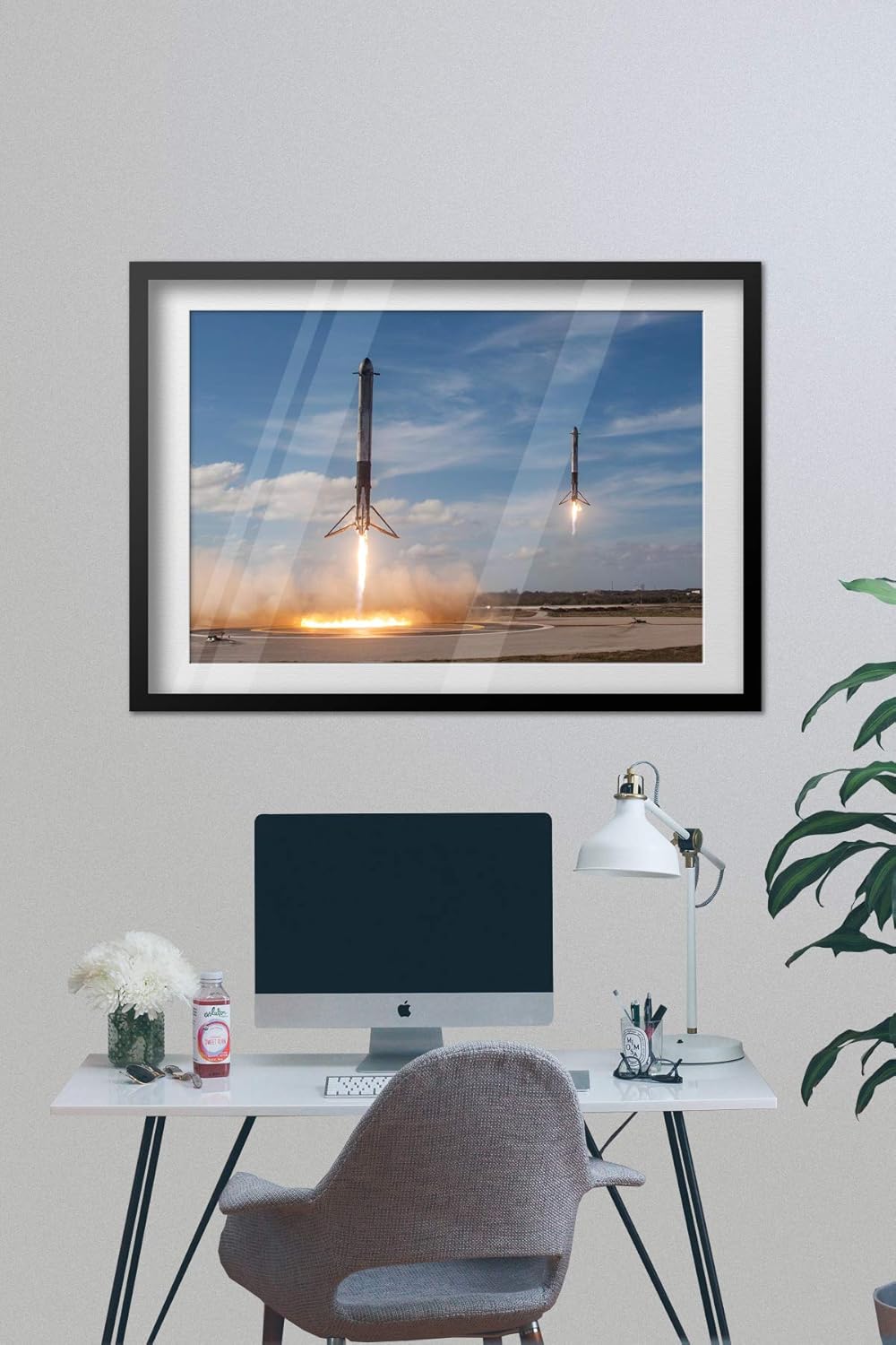 SpaceX – Póster retro para pared, diseño de cohetes y viajes espaciales, fotografía de aterrizaje de Falcon 9 (16 x 24 pulgadas)