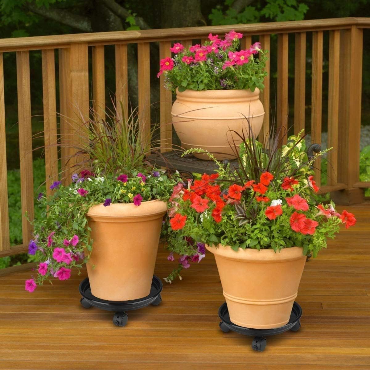Yiting Organizador de plantas con ruedas, soporte rodante resistente para plantas con ruedas, plataforma rodante para plantas de interior y