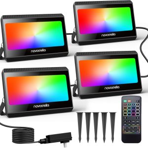 NOVOSTELLA Luz de inundación LED RGB para exteriores, iluminación de paisaje que cambia de color con control remoto, flujo de color, blanco de 2700 NOVOSTELLA Luz de inundación LED RGB para exteriores, iluminación de paisaje que cambia de color con control remoto, flujo de color, blanco de 2700