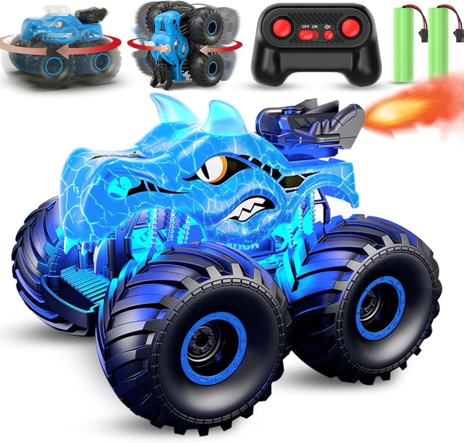 Scientoy Auto a control remoto, autos RC giratorios de 360 para niños de 4 a 7 años con aerosol, luz y sonido, camiones monstruos todo terreno de