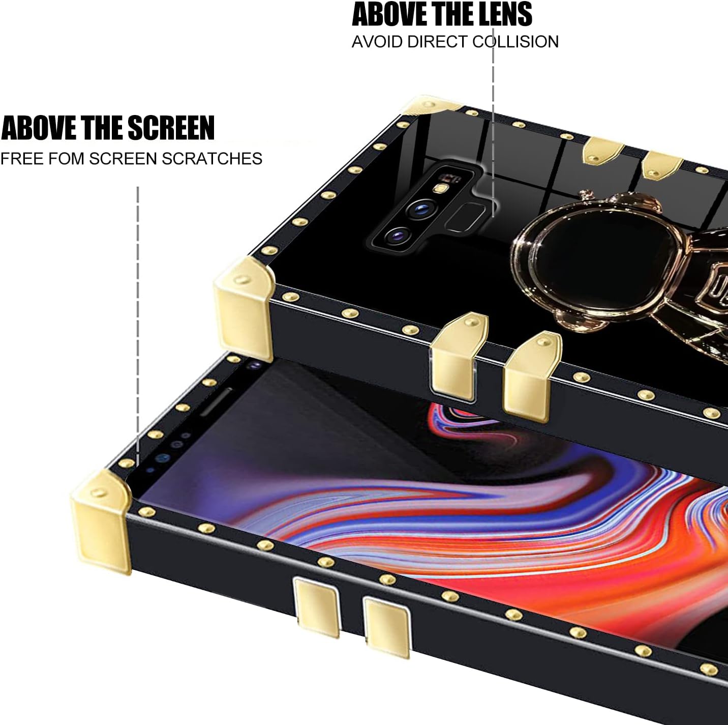 Funda protectora de TPU con soporte oculto de astronauta para Samsung Galaxy Note 9, chapado en 6D, diseño de astronauta, diseño de dibujos