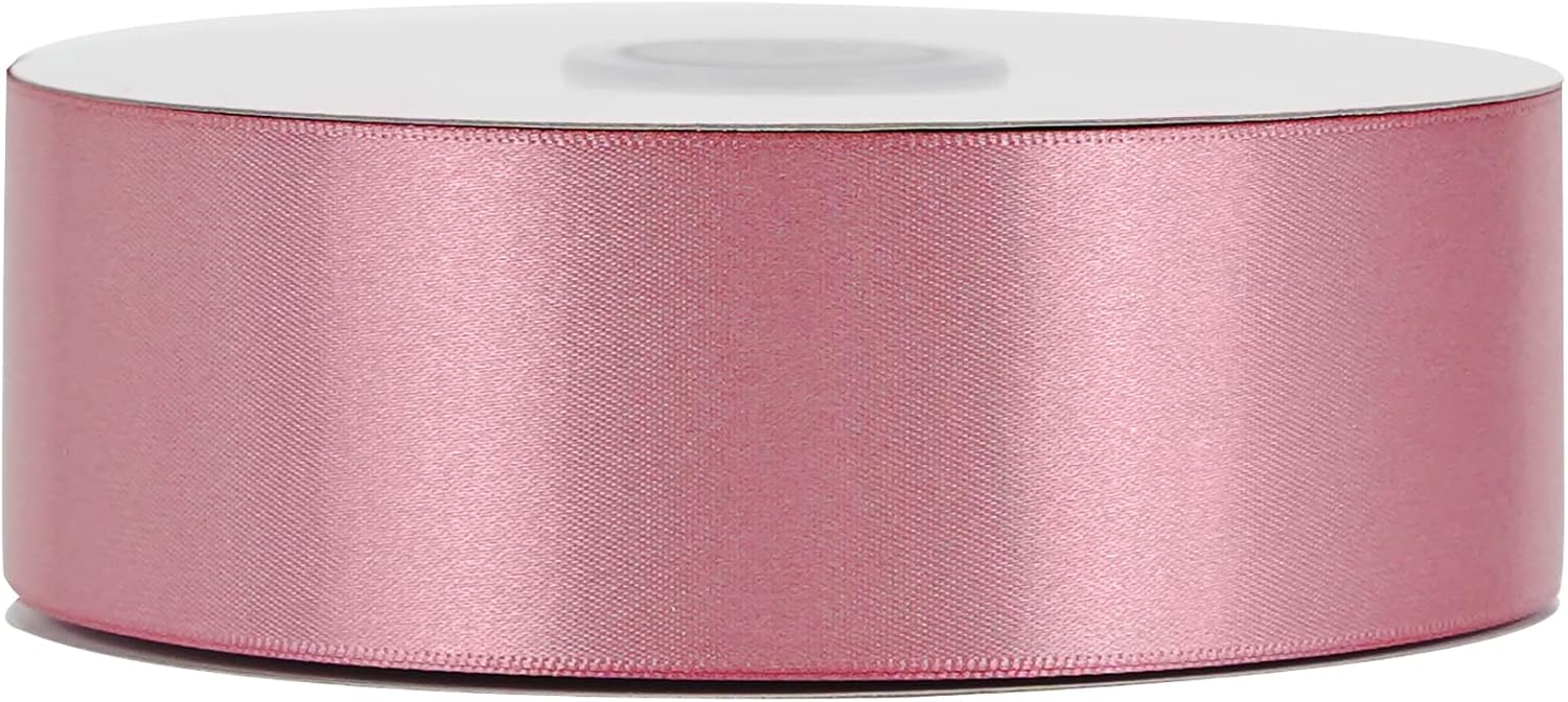 MEEDEE Cinta de satén rosa malva de 1-12 pulgadas, cinta rosa rosa Lux de satén de doble cara por 50 yardas, cinta de satén de poliéster rosa para