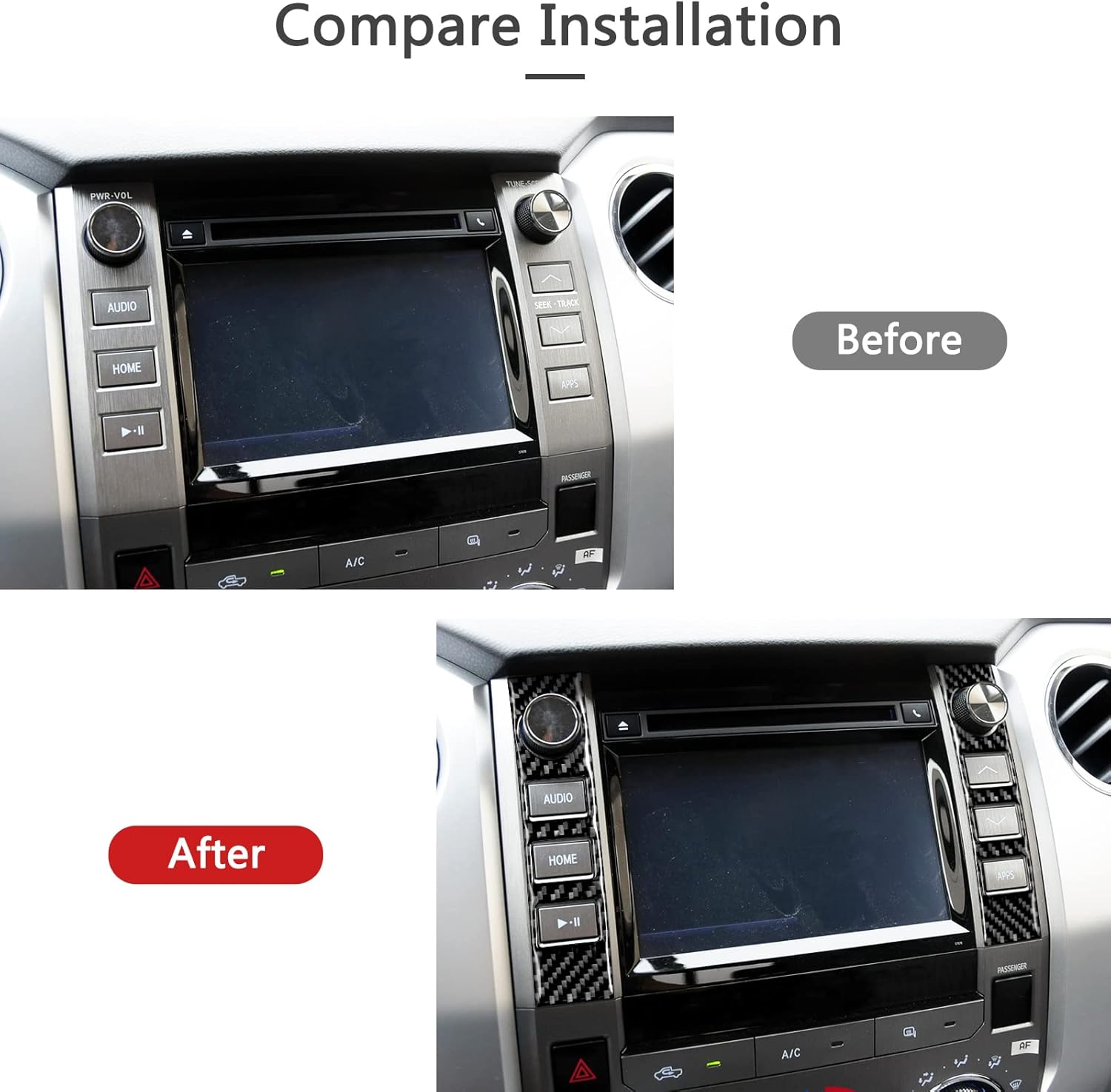 Adhesivo de fibra de carbono compatible con Toyota Central Control Media Volume Button Panel Trim Interior Accesorios para Toyota Tundra 2014 2015