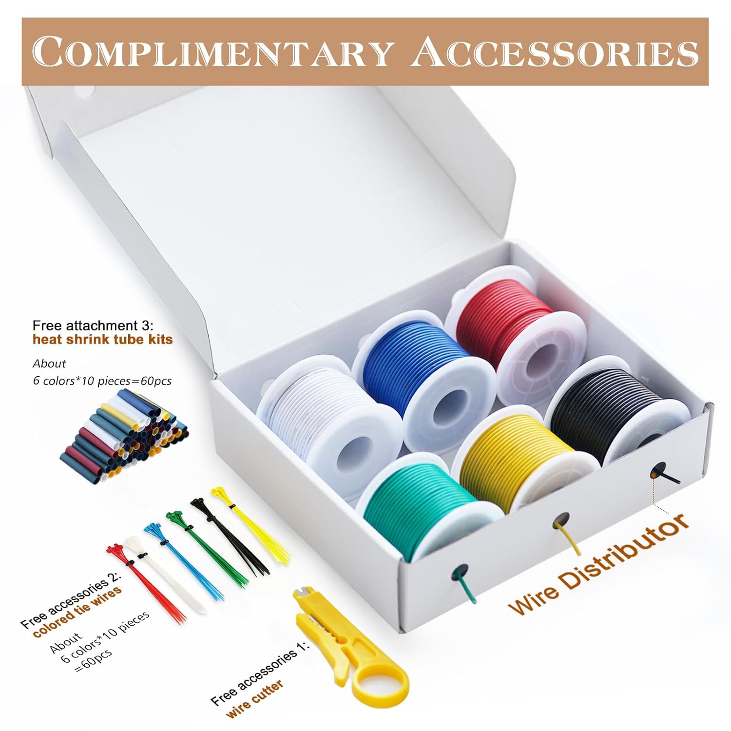 Cable eléctrico de silicona 18 AWG, kit de cable eléctrico THUN-CT de 6 colores (17 pies cada uno), cable de cobre estañado, kit de cables de