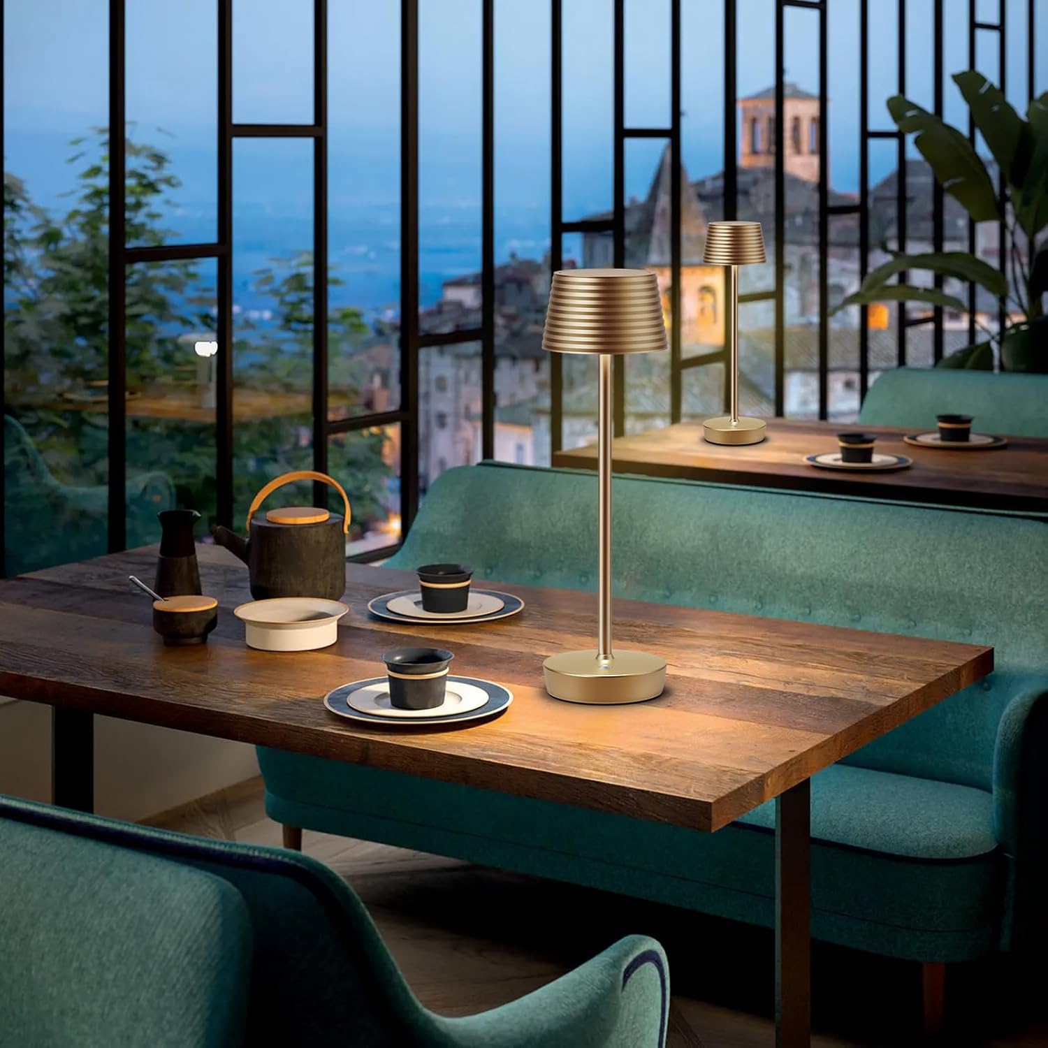 SAKRINGT Lámparas de mesa inalámbricas recargables, luz LED de mesa para exteriores, funciona con batería de 6000 mAh, 3 colores de temperatura,
