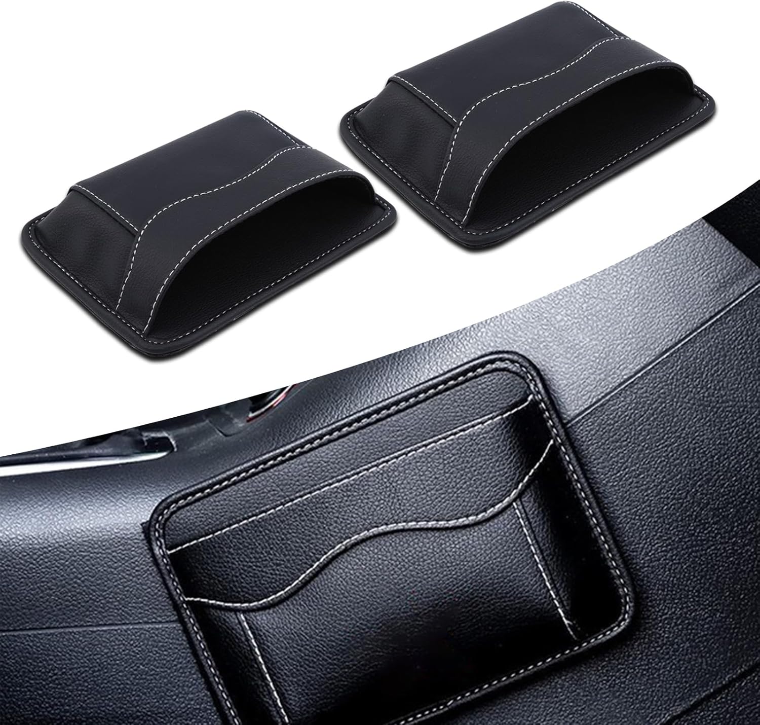 2 organizadores de espacio para asiento de automóvil, 6.69 x 4.72 pulgadas, de cuero totalmente bordado, impermeable, bolsa colgante de