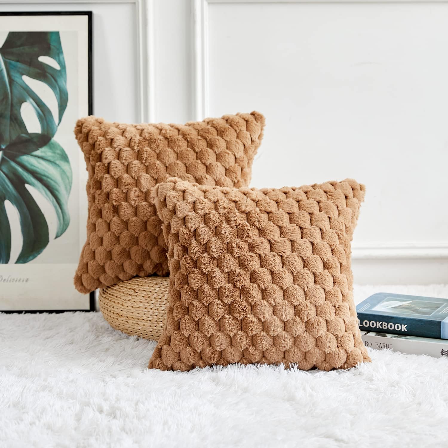 Yaertun Paquete de 2 fundas de cojín decorativas, súper suaves y acogedoras, de felpa y pelo sintético, fundas de cojín de lujo para sofá, cama,