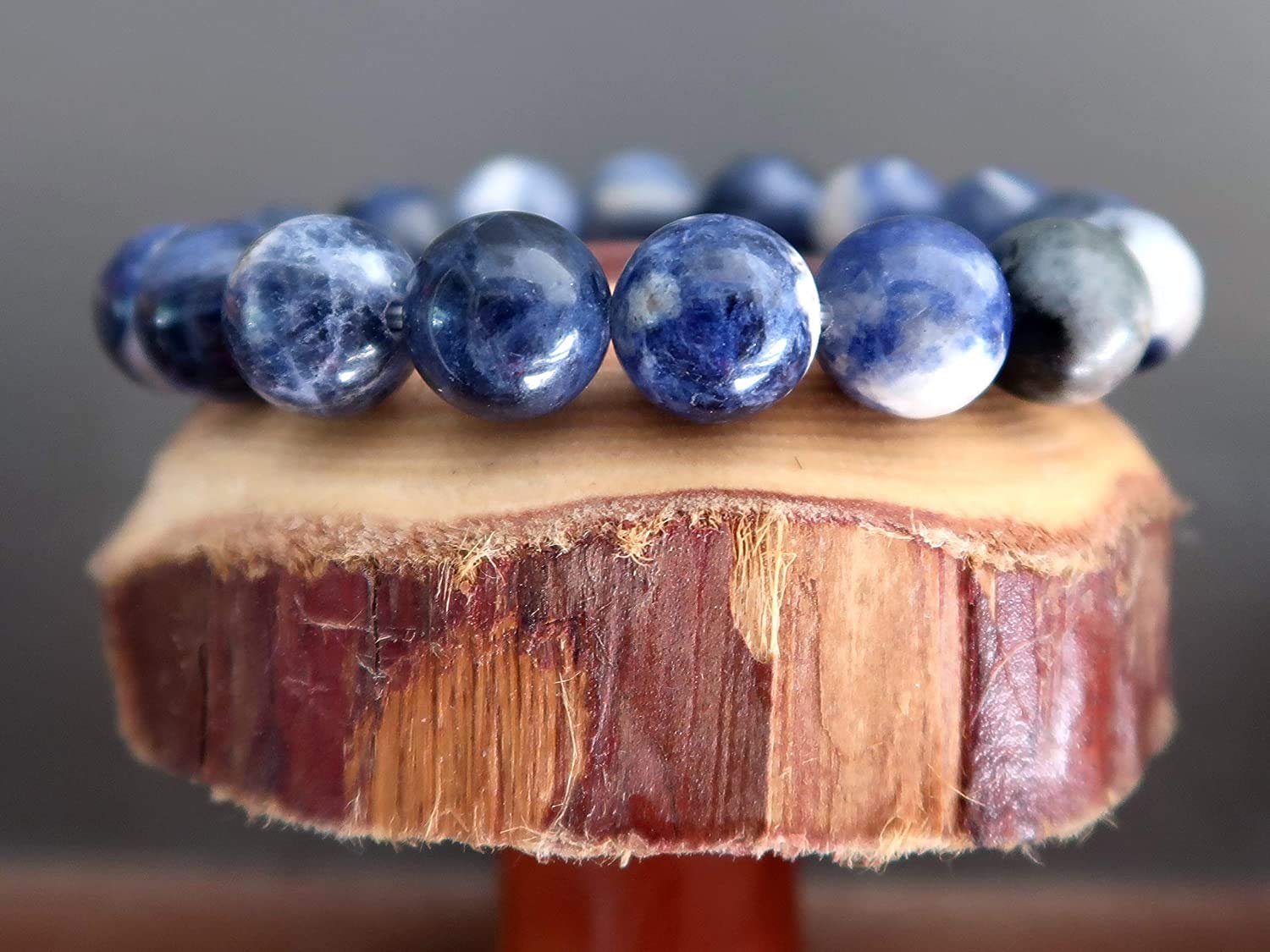 Sodalite Bracelet 8mm Blue White Round Stretch Genuine Gemstone Crystal Healing Handmade Holiday Casual Style