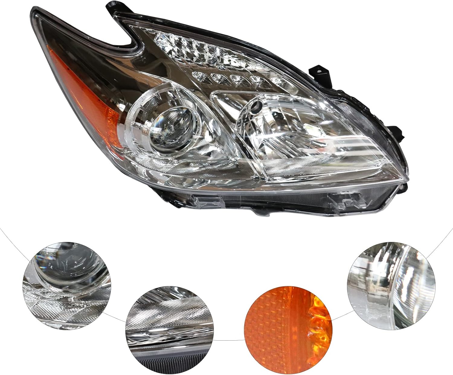 TBVECHI Conjunto de faros delanteros para Toyota Prius 2012-2015 Halógeno Faro derecho de reemplazo del lado del pasajero, lente transparente de
