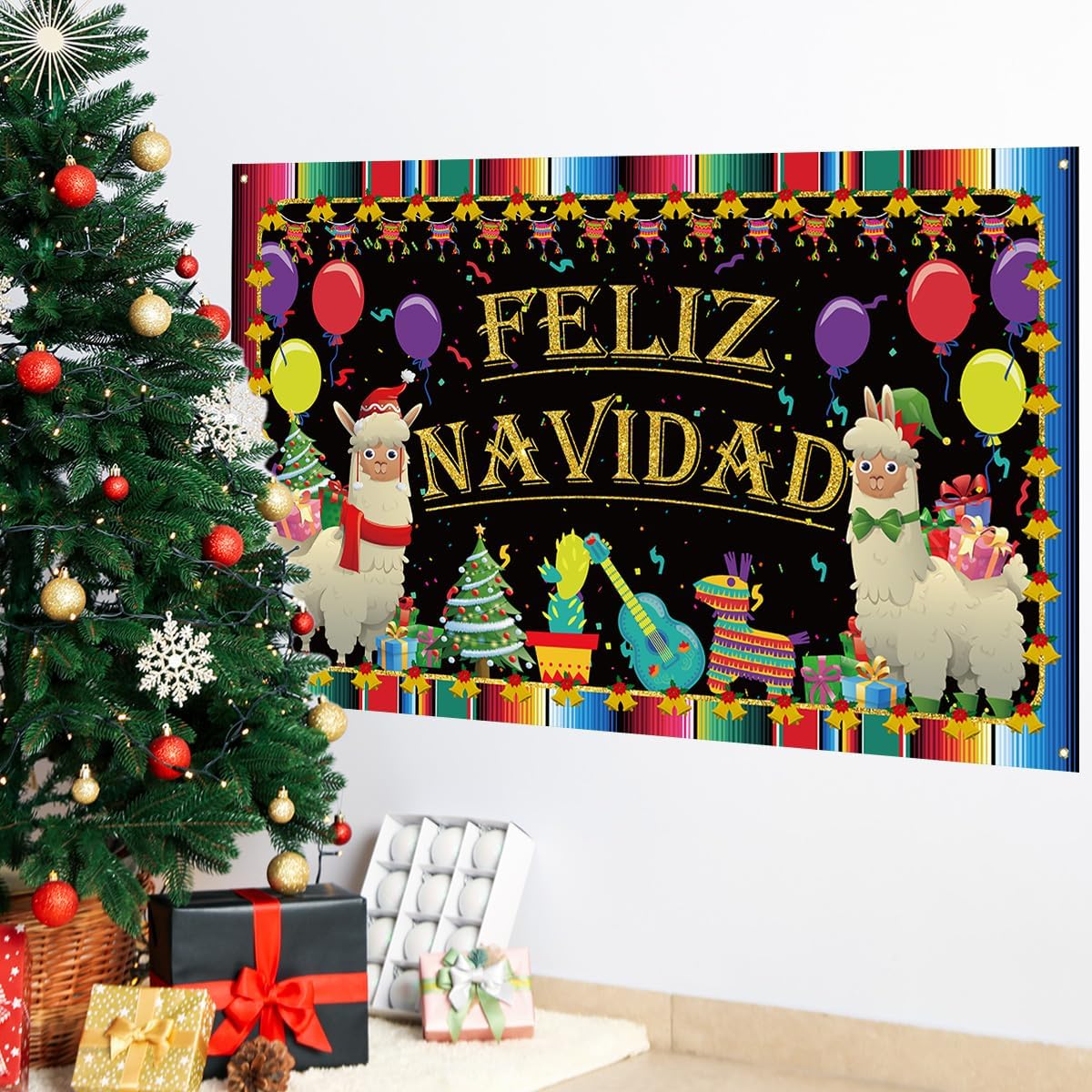 Decoración de Navidad mexicana, telón de fondo de Feliz Navidad, cartel de Feliz Navidad, decoración de Navidad mexicana para el aula y el hogar
