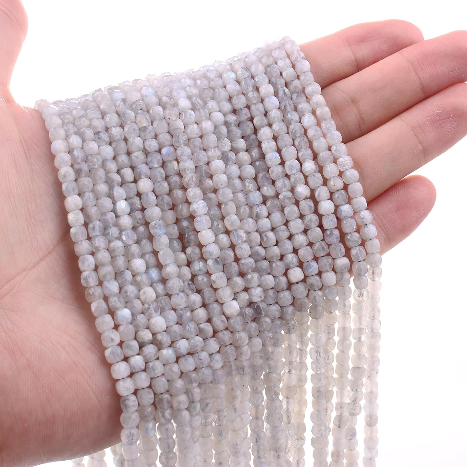 Cuentas de piedras preciosas cuadradas de cubo facetado de 0.157 in, cuentas sueltas naturales para hacer joyas, hebra de 15 pulgadas (labradorita 2)