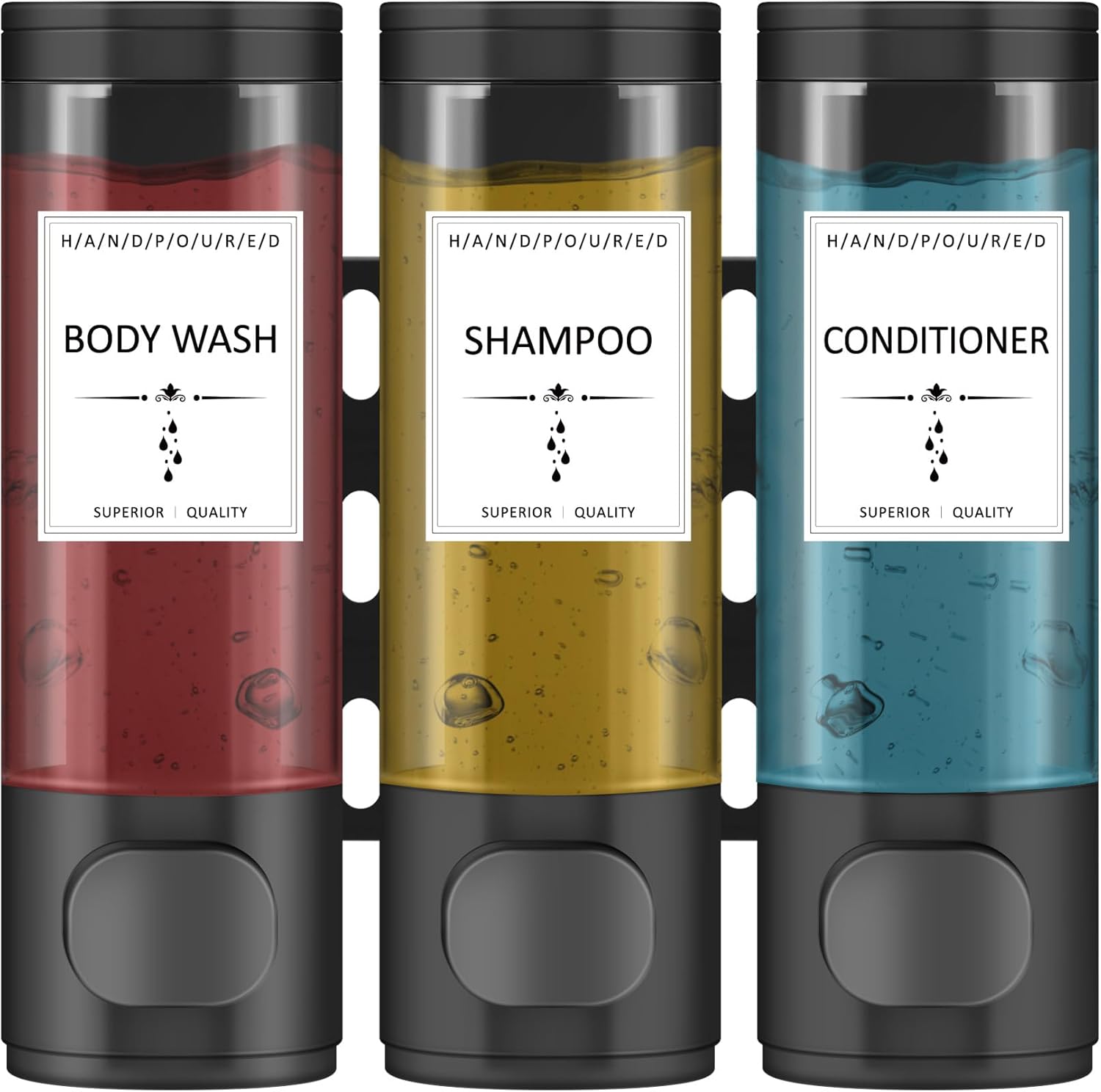 Shampoo and Conditioner Dispenser, Bathroom Shower Dispenser 3 Chamber No Drill Shampoo Dispenser, Perfect for Bathroom Wall, Kitchen Wall, Hotel