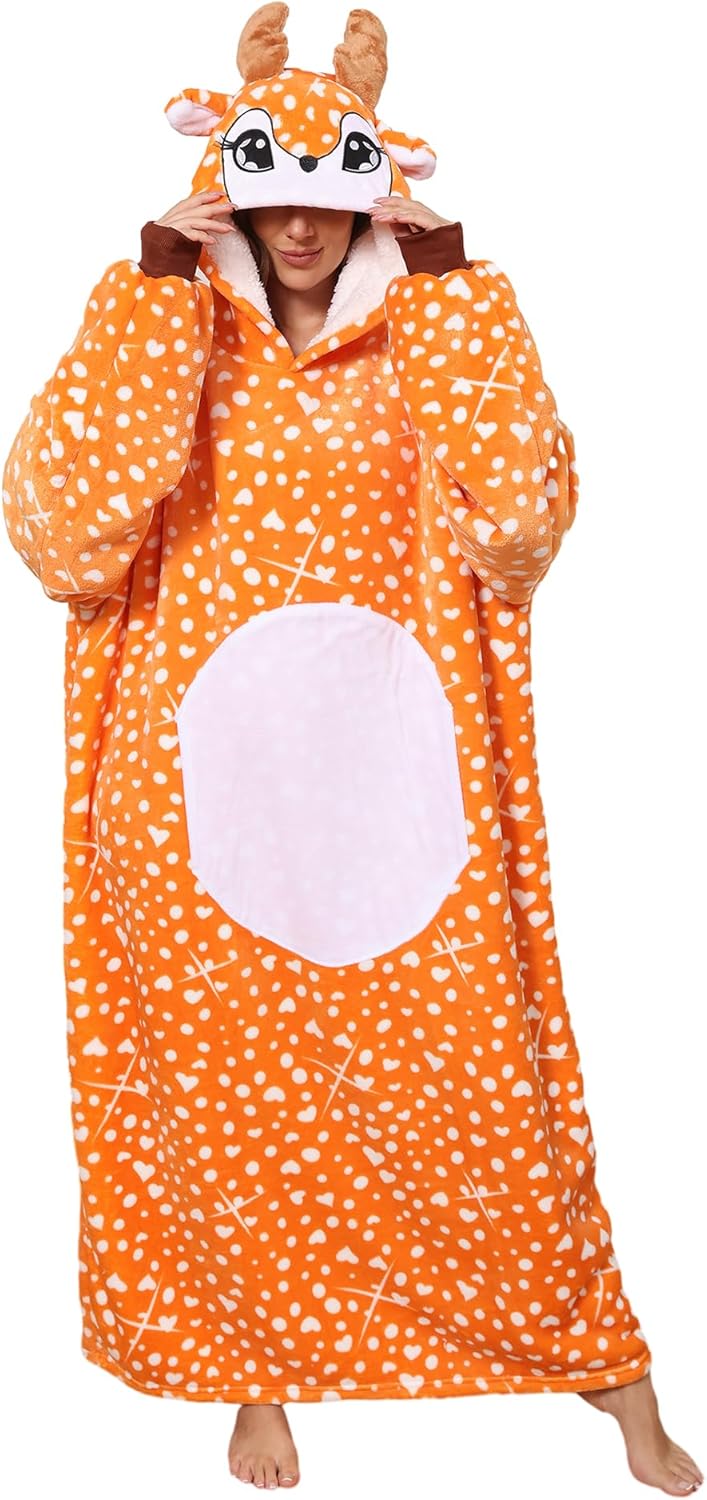 Moinlizy Manta con capucha para mujer, manta larga de gran tamaño, acogedora sudadera para adultos, cálida manta Sherpa con capucha para mujeres y