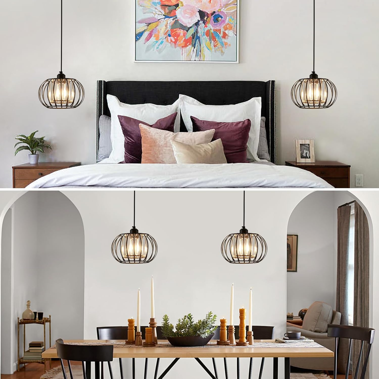 Lámpara colgante negra, luces colgantes de granja con cristal, mini luz colgante ajustable para cocina, moderna lámpara colgante industrial de