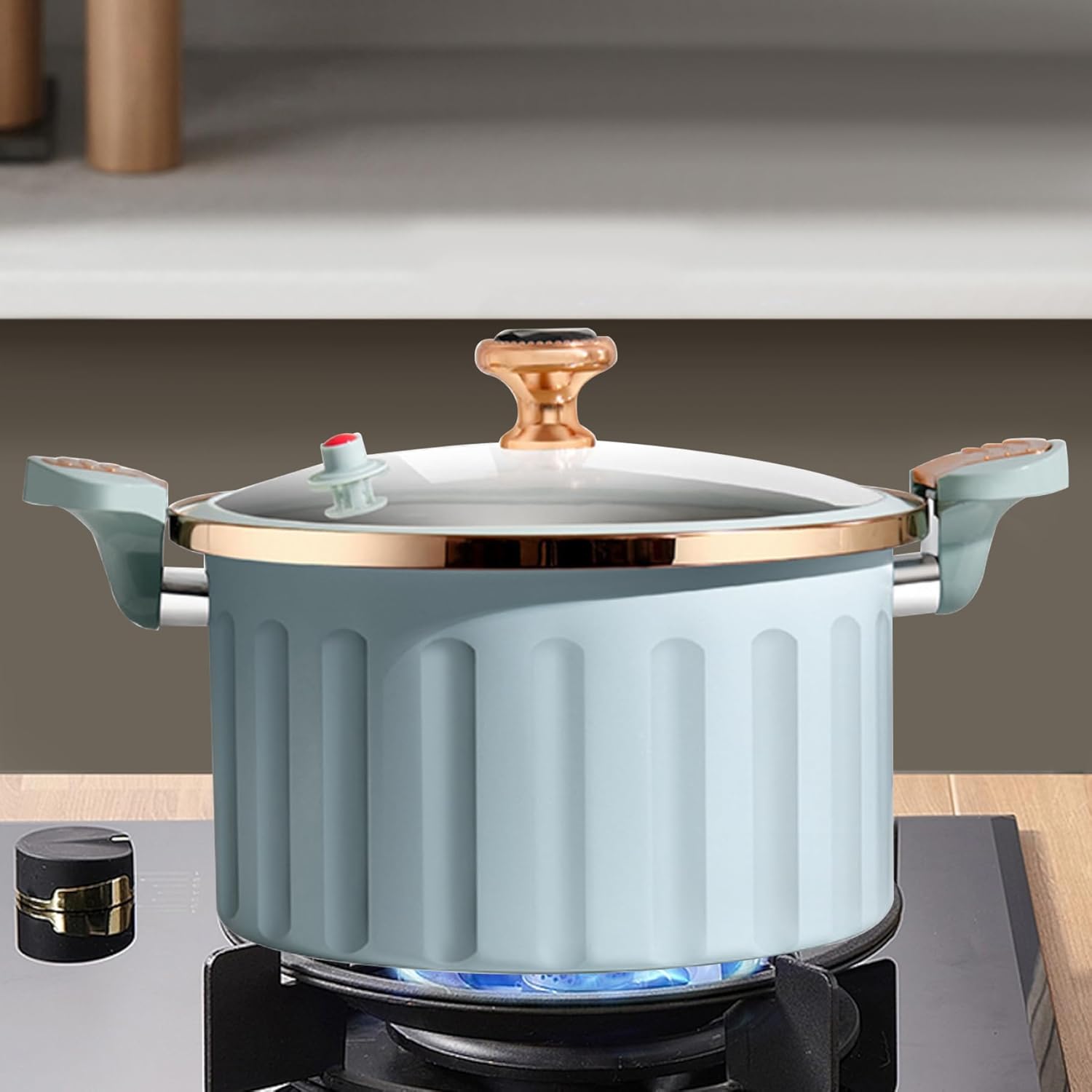 Micro olla a presión Revestimiento de esmalte antiadherente 8L Push Pull Lock Presión Pot con tapa Sello de silicona Válvula a prueba de derrames