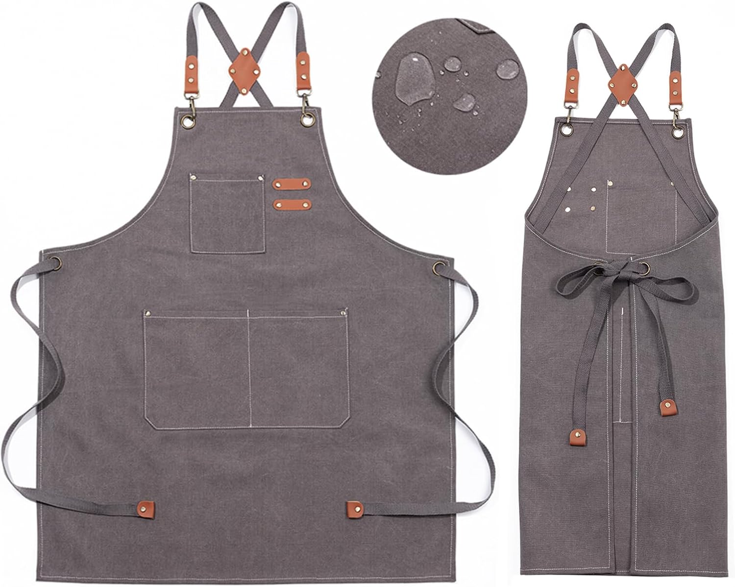Delantales de chef impermeables para hombres y mujeres con bolsillos grandes, lona de algodón con espalda cruzada, delantal ajustable resistente