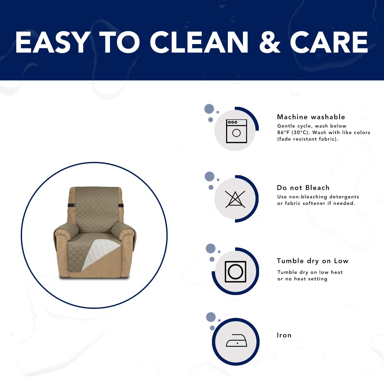 PureFit Funda de sofá reversible resistente al agua, lavable a máquina, con correa ajustable, para perros, mascotas (reclinable, beigemarfil)