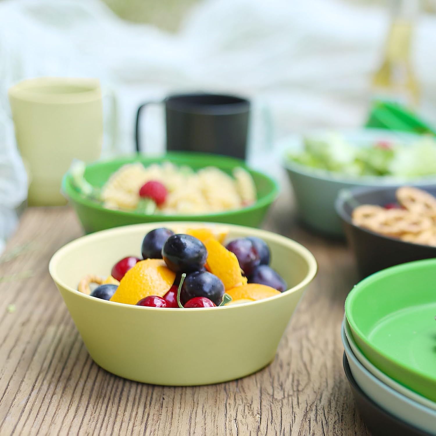 shopwithgreen Tazones de plástico para cereales con tapa a prueba de polvo, cuencos reutilizables para cocina, juego de 6, aptos para microondas y